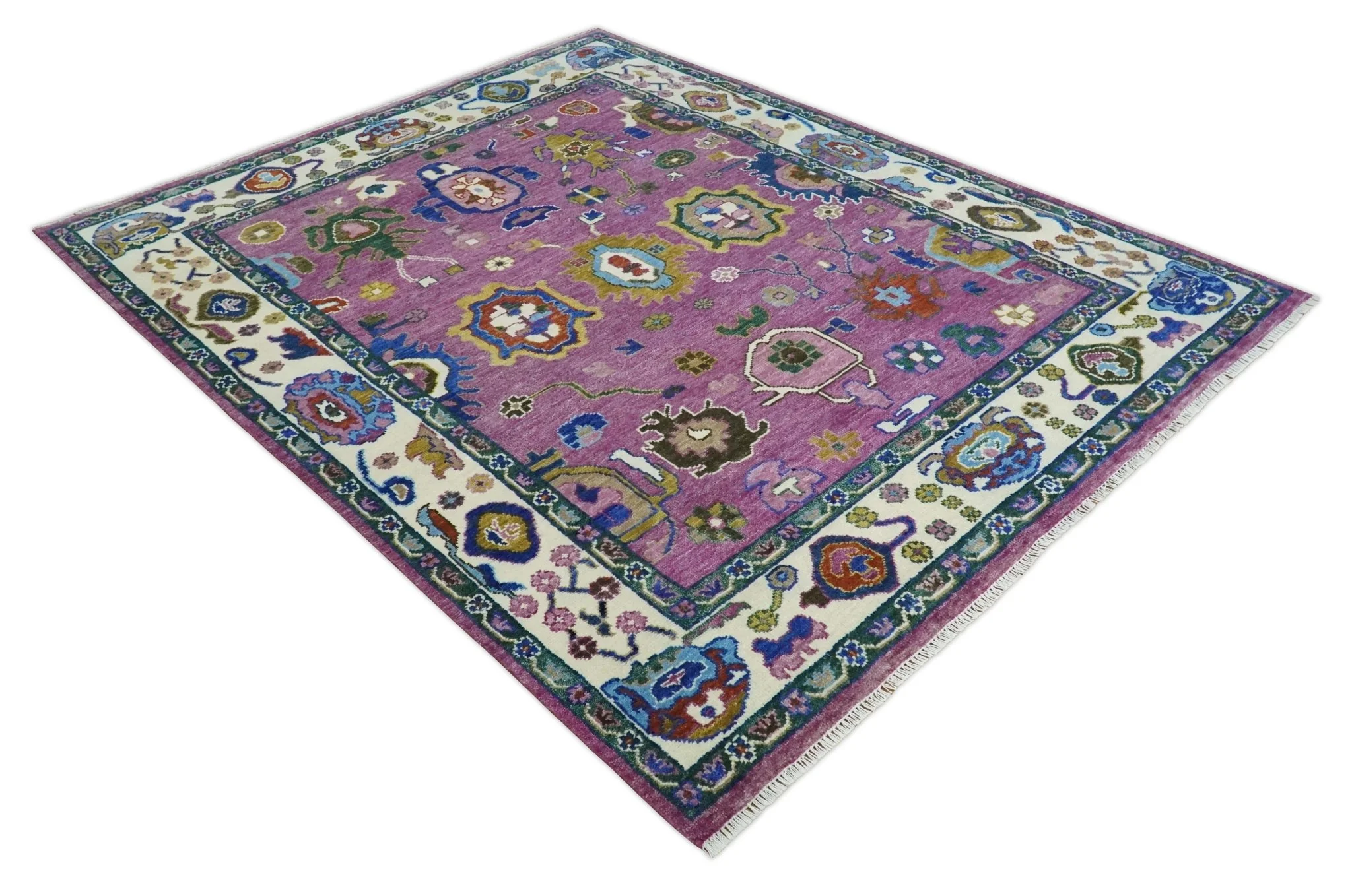 Wool Vibrant Colorful Hand knotted Oushak Area Rug - Image 8