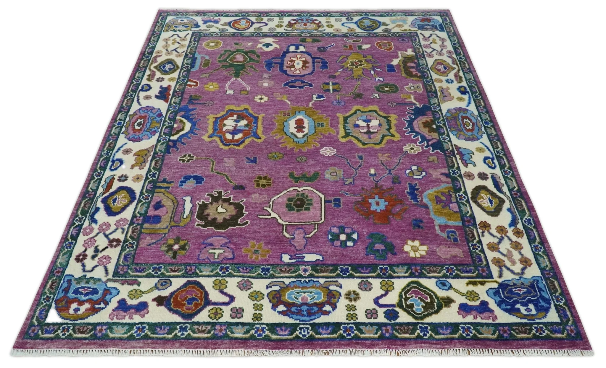 Wool Vibrant Colorful Hand knotted Oushak Area Rug - Image 9