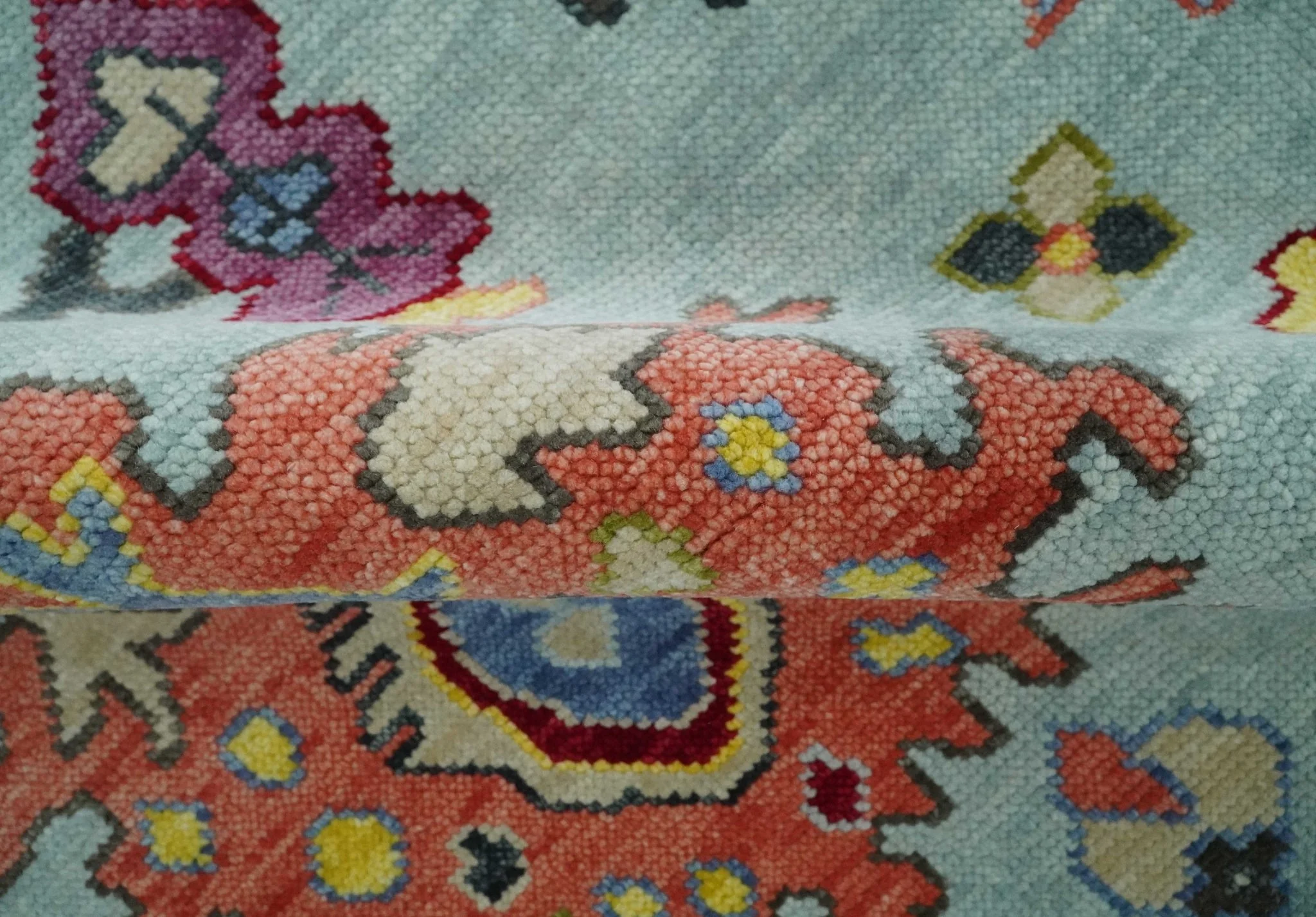 Hand Knotted Custom Made Blue and Beige Modern Oushak Wool Area Rug - Image 10