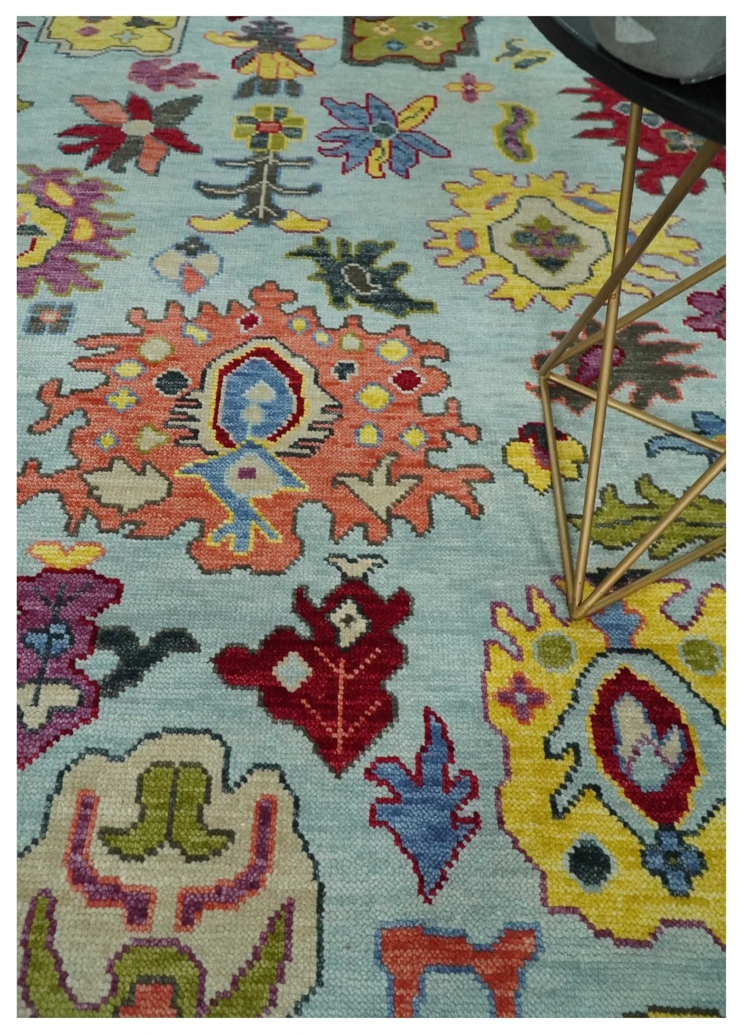 Hand Knotted Custom Made Blue and Beige Modern Oushak Wool Area Rug - Image 2