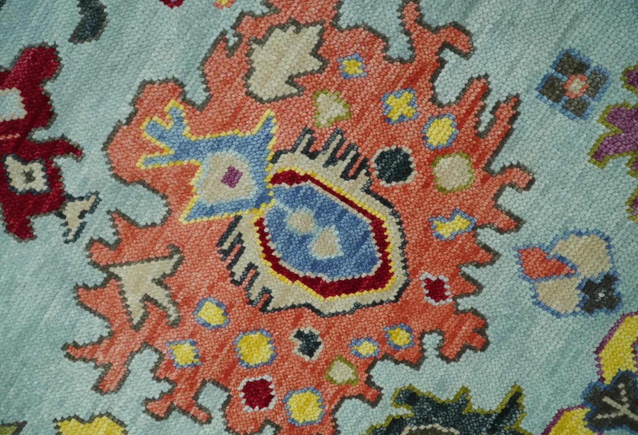 Hand Knotted Custom Made Blue and Beige Modern Oushak Wool Area Rug - Image 4