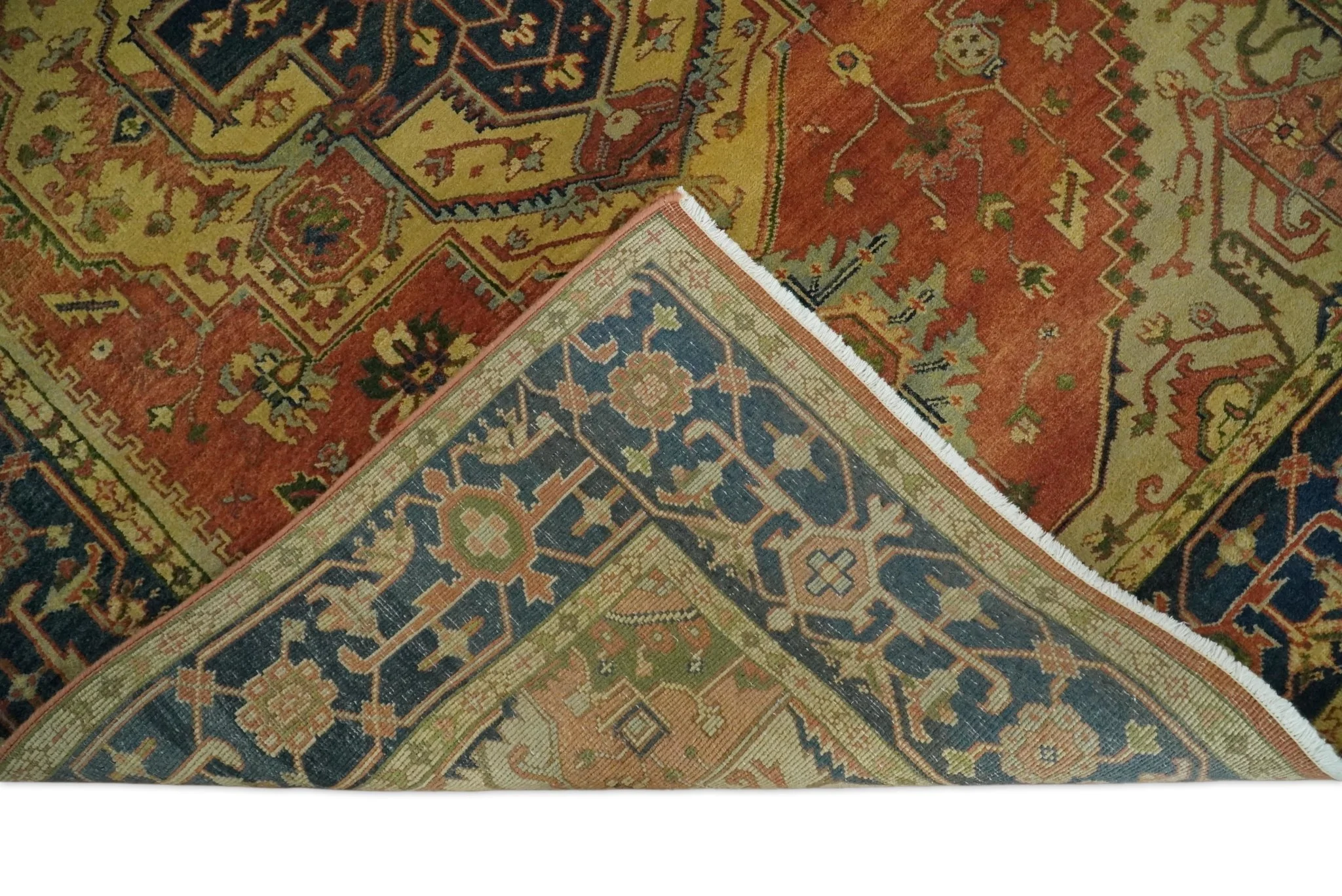6x9 and 9x12 Red and Blue Antique Persian Heriz Serapi Hand knotted wool Area Rug | TRD752 - Image 5
