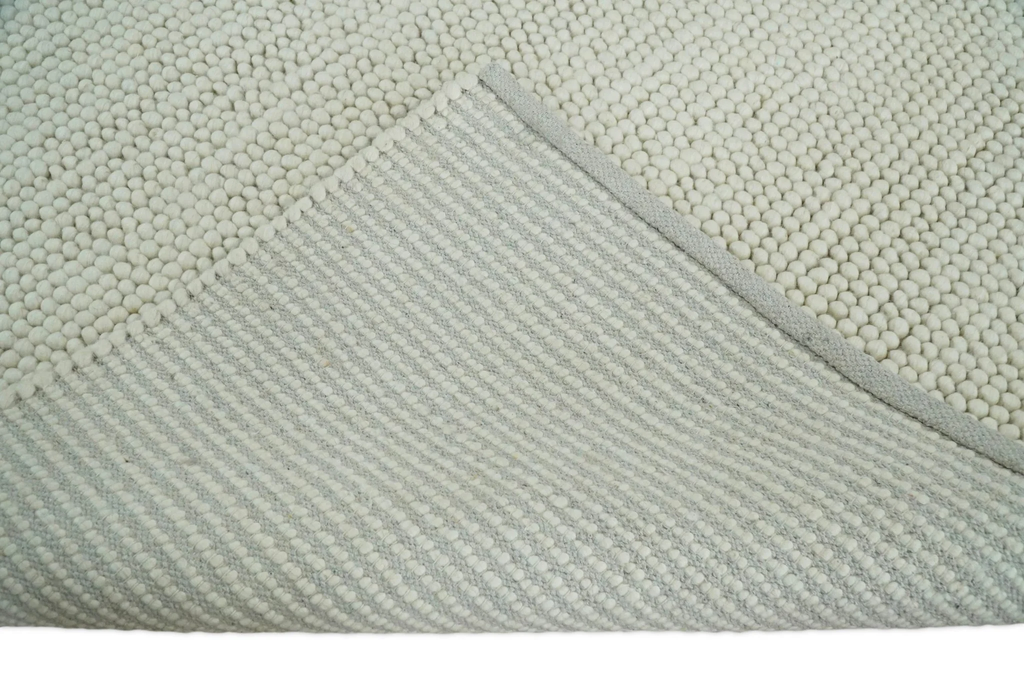 Solid Ivory Wool Felted Chunky Hand Woven Contemporary Area Rug - Image 7