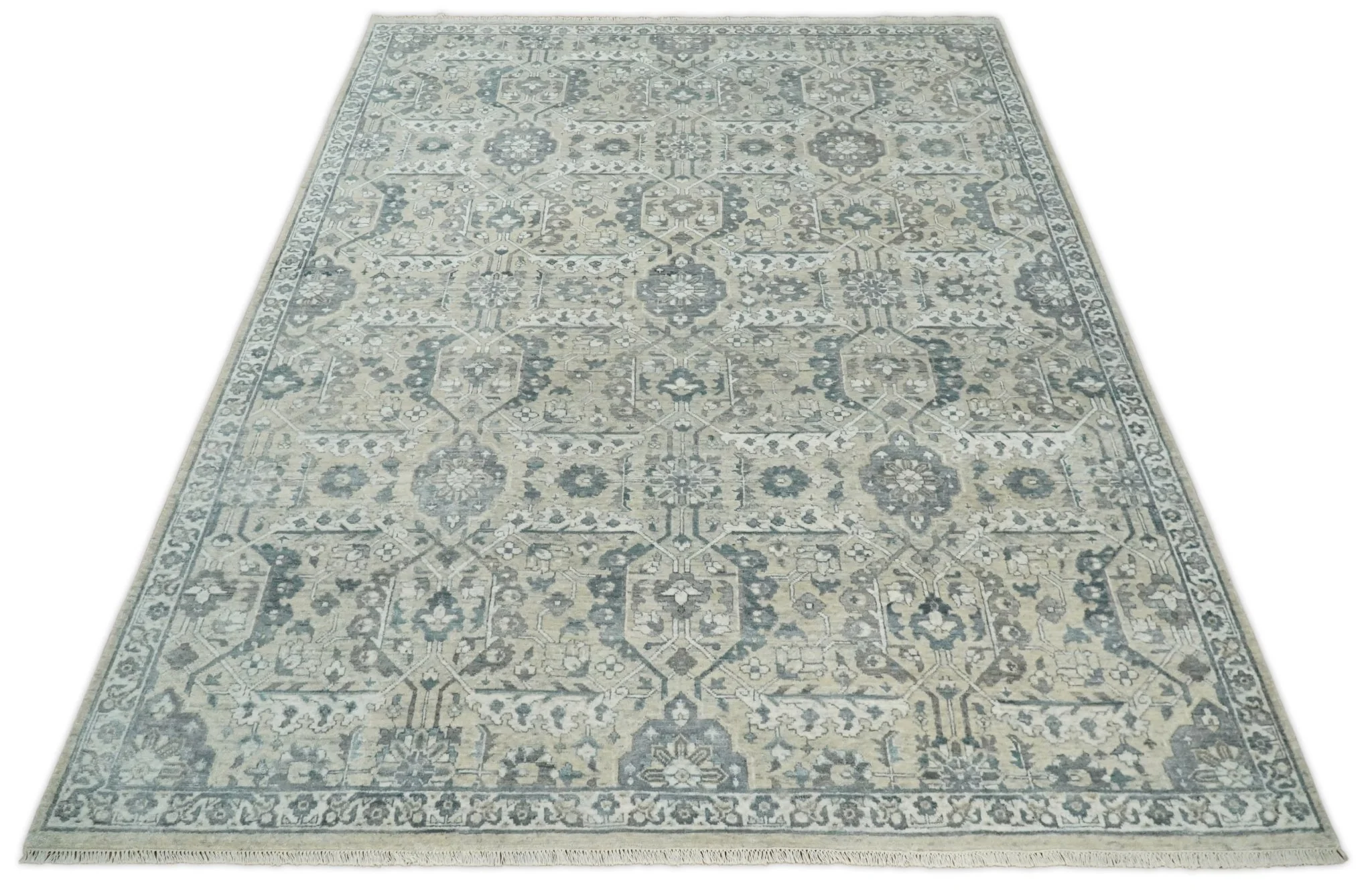 6x9 and 8x11 Beige and Gray Bamboo Silk and Wool Traditional Persian Antique Area Rug | TRDCP201 - Image 12