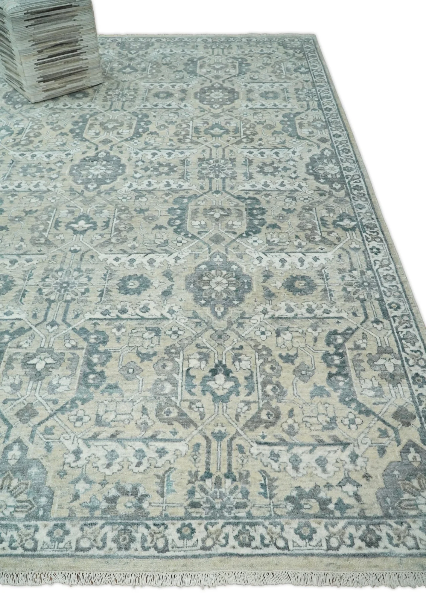6x9 and 8x11 Beige and Gray Bamboo Silk and Wool Traditional Persian Antique Area Rug | TRDCP201 - Image 4