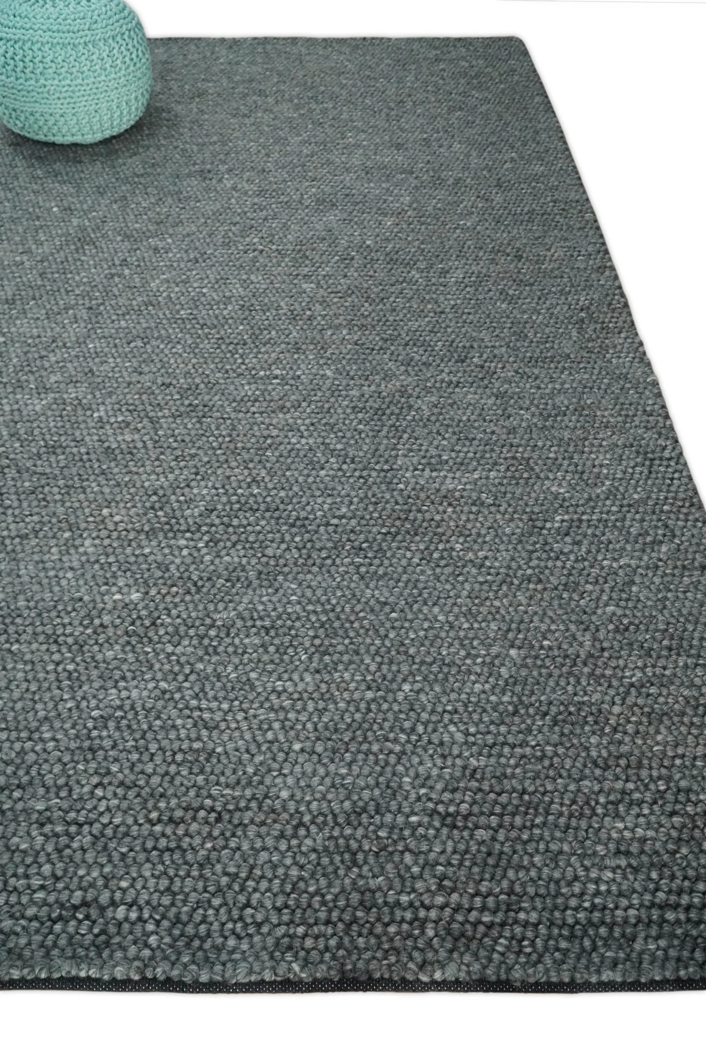 Solid Charcoal Gray Wool Blend Felted Chunky Hand Woven Area Rug - Image 3
