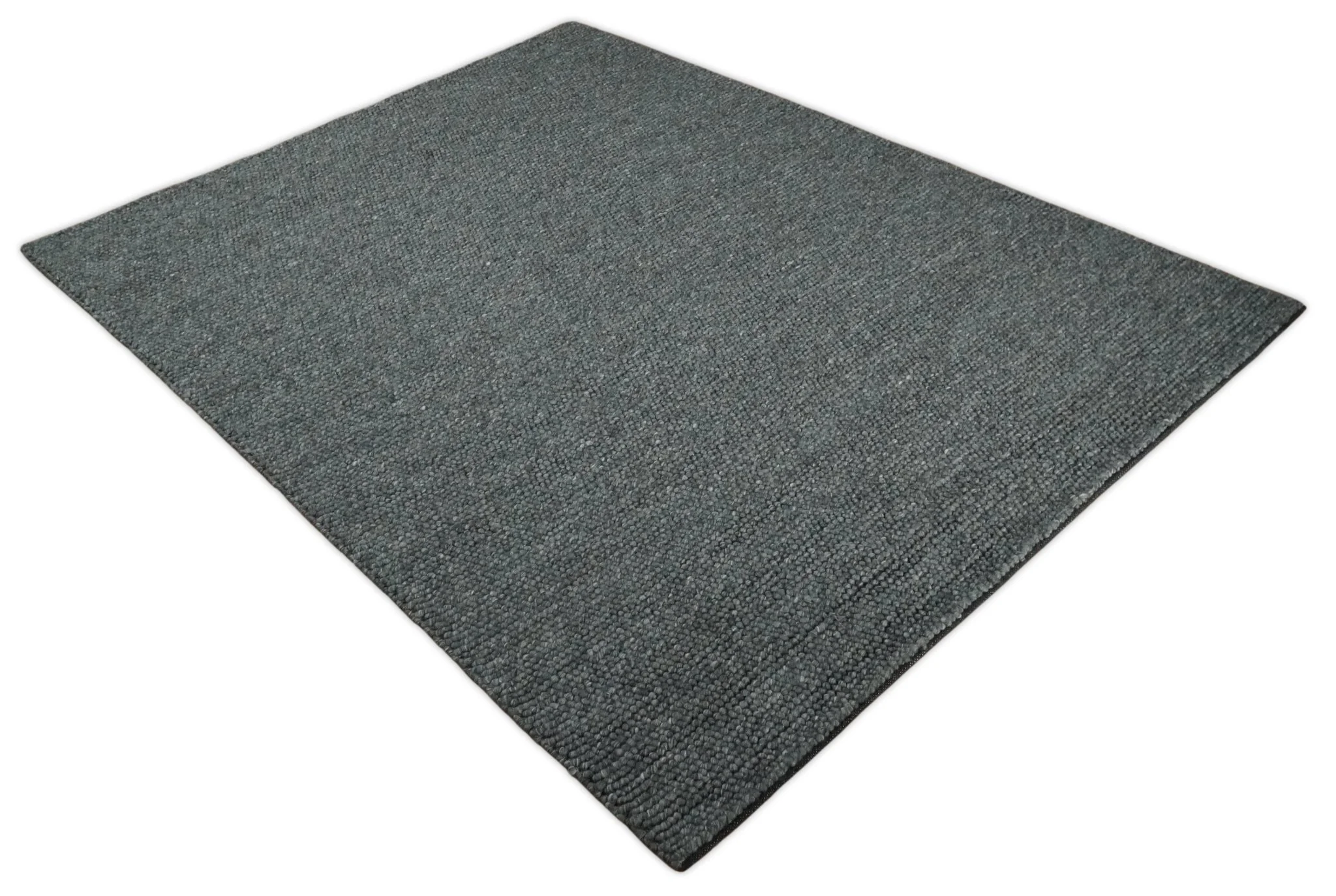 Solid Charcoal Gray Wool Blend Felted Chunky Hand Woven Area Rug - Image 5