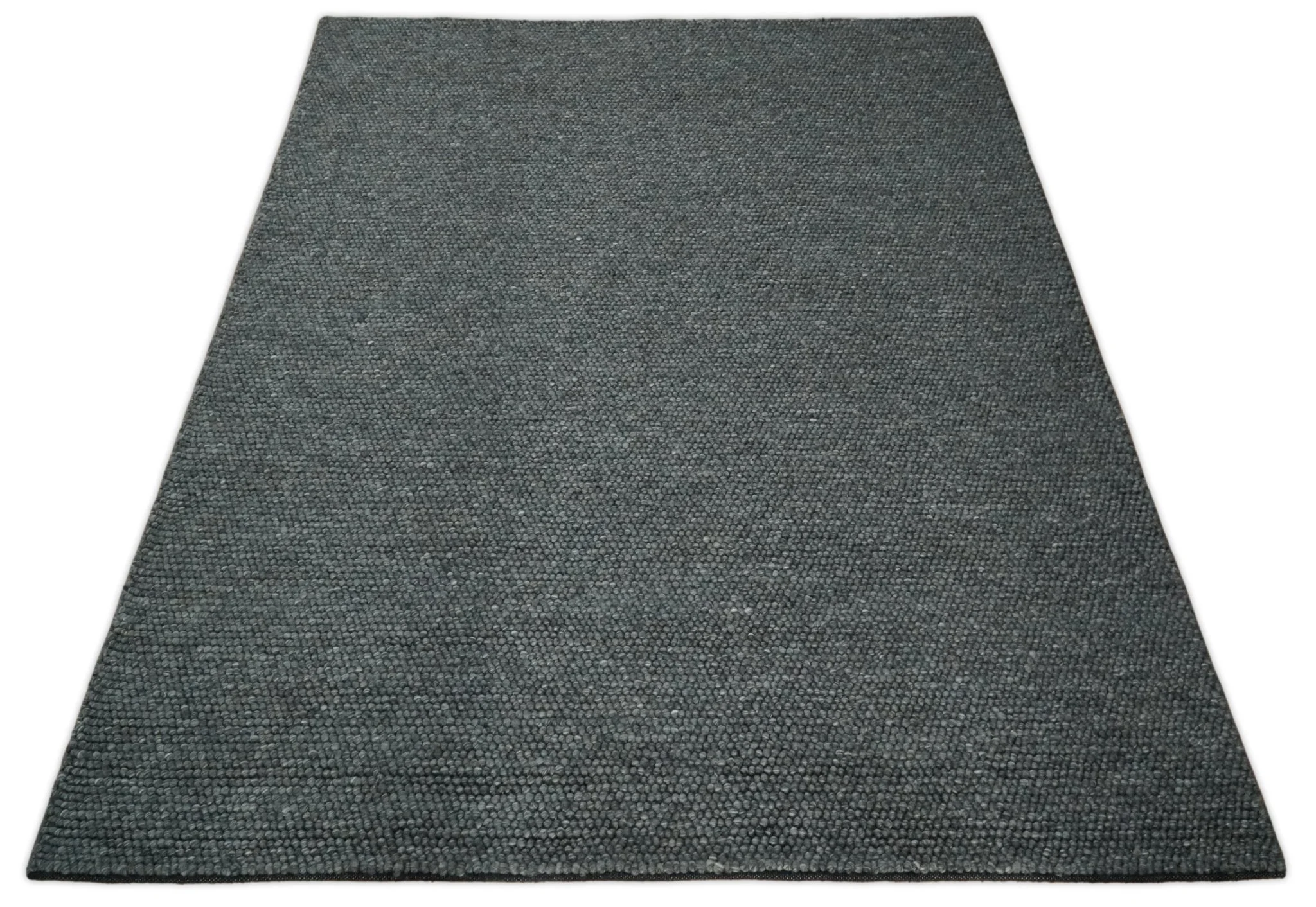 Solid Charcoal Gray Wool Blend Felted Chunky Hand Woven Area Rug - Image 6