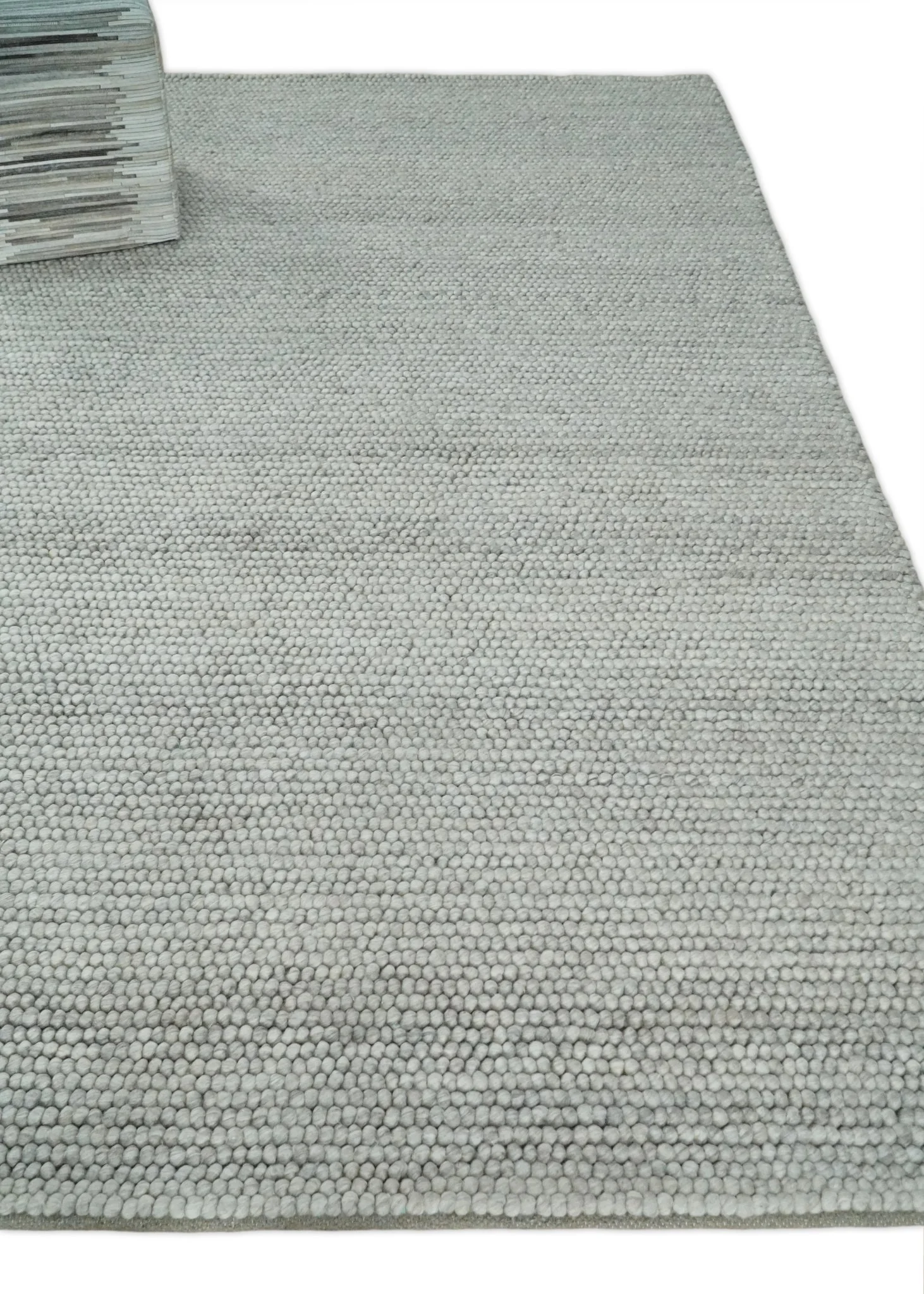 3x5, 5x8, 6x9, 8x10 and 9x12 Solid Silver Wool Blend Felted Chunky Hand Woven Area Rug - Image 3