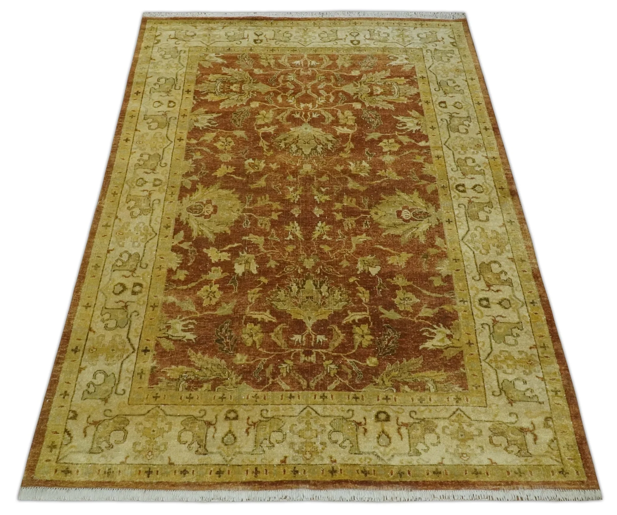6x9 Hand Knotted Beige and Rust Traditional Oushak Wool Area Rug - Image 10