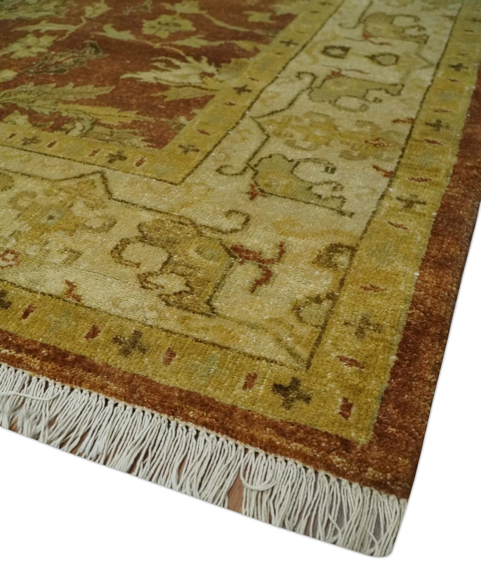 6x9 Hand Knotted Beige and Rust Traditional Oushak Wool Area Rug - Image 5