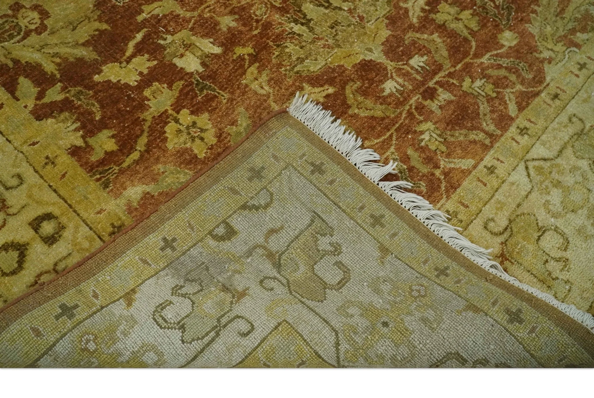 6x9 Hand Knotted Beige and Rust Traditional Oushak Wool Area Rug - Image 8