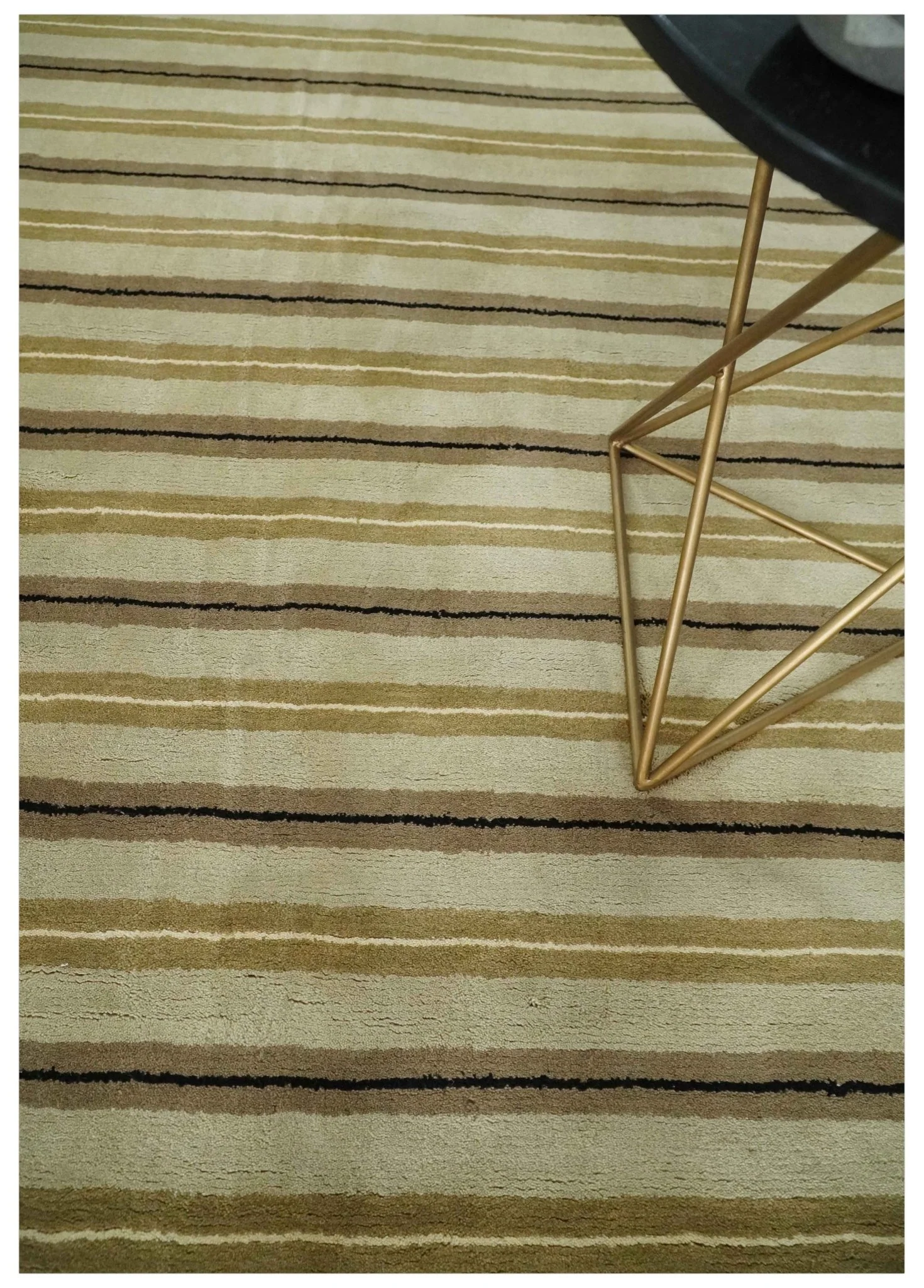 6x8 Beige, Olive and Brown Stripes Hand Tufted Wool Area Rug - Image 2