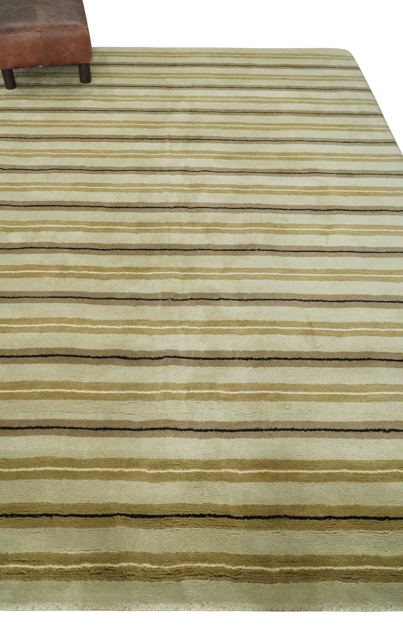 6x8 Beige, Olive and Brown Stripes Hand Tufted Wool Area Rug - Image 3