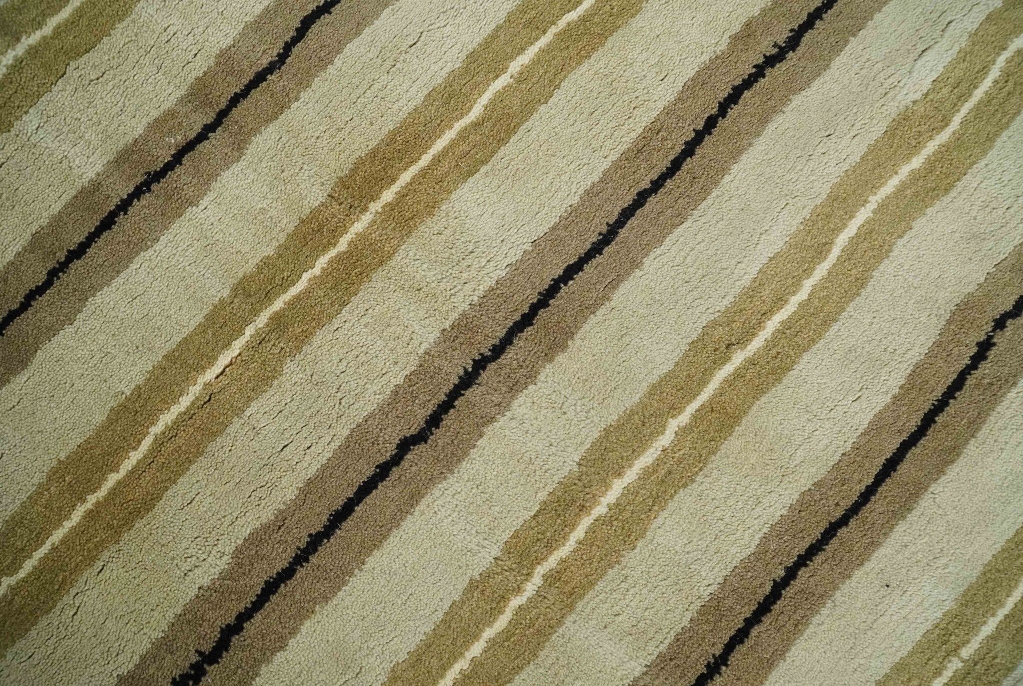6x8 Beige, Olive and Brown Stripes Hand Tufted Wool Area Rug - Image 4