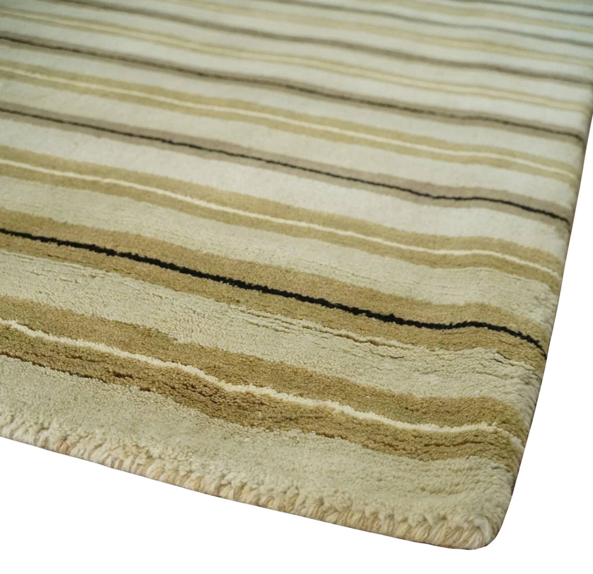 6x8 Beige, Olive and Brown Stripes Hand Tufted Wool Area Rug - Image 5