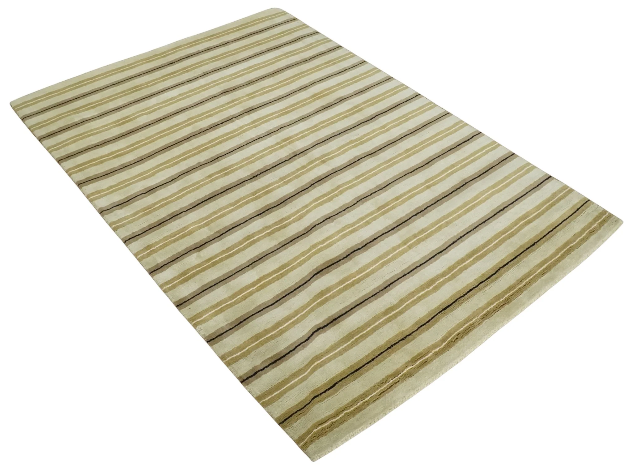 6x8 Beige, Olive and Brown Stripes Hand Tufted Wool Area Rug - Image 8