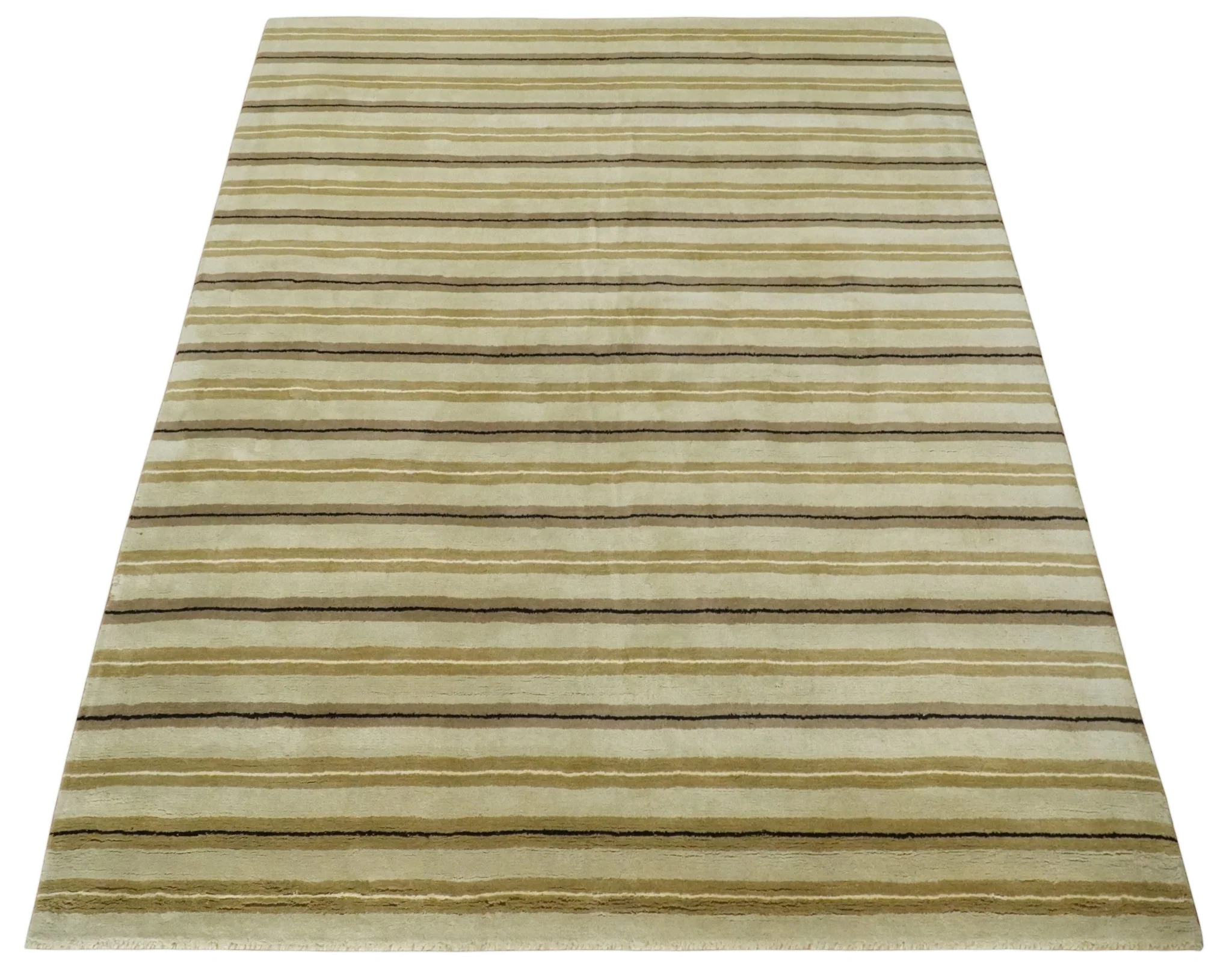 6x8 Beige, Olive and Brown Stripes Hand Tufted Wool Area Rug - Image 9