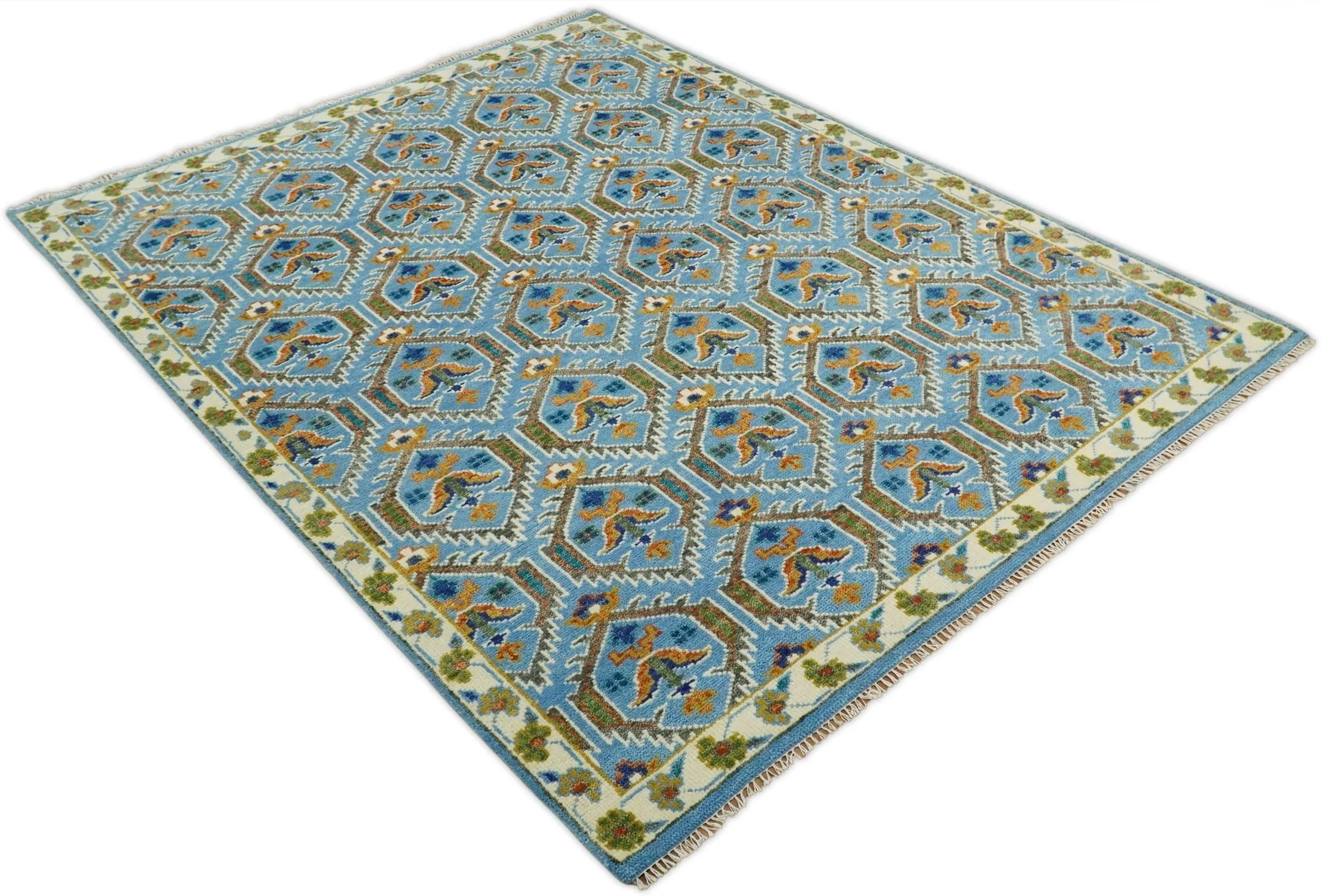 Blue, Brown and Beige Hand Knotted Wool Antique Vintage Style Multi size wool Area Rug - Image 11