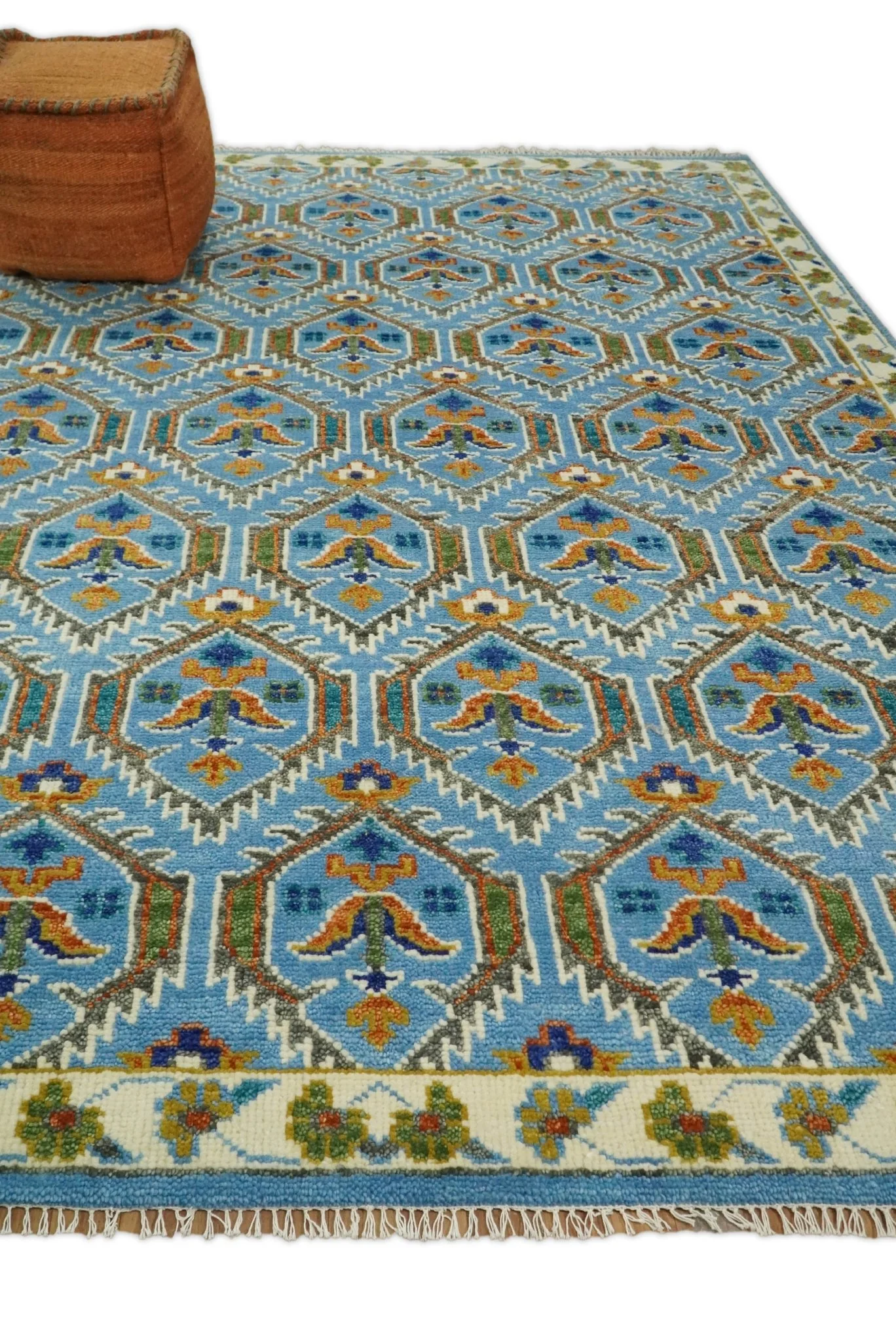 Blue, Brown and Beige Hand Knotted Wool Antique Vintage Style Multi size wool Area Rug - Image 3