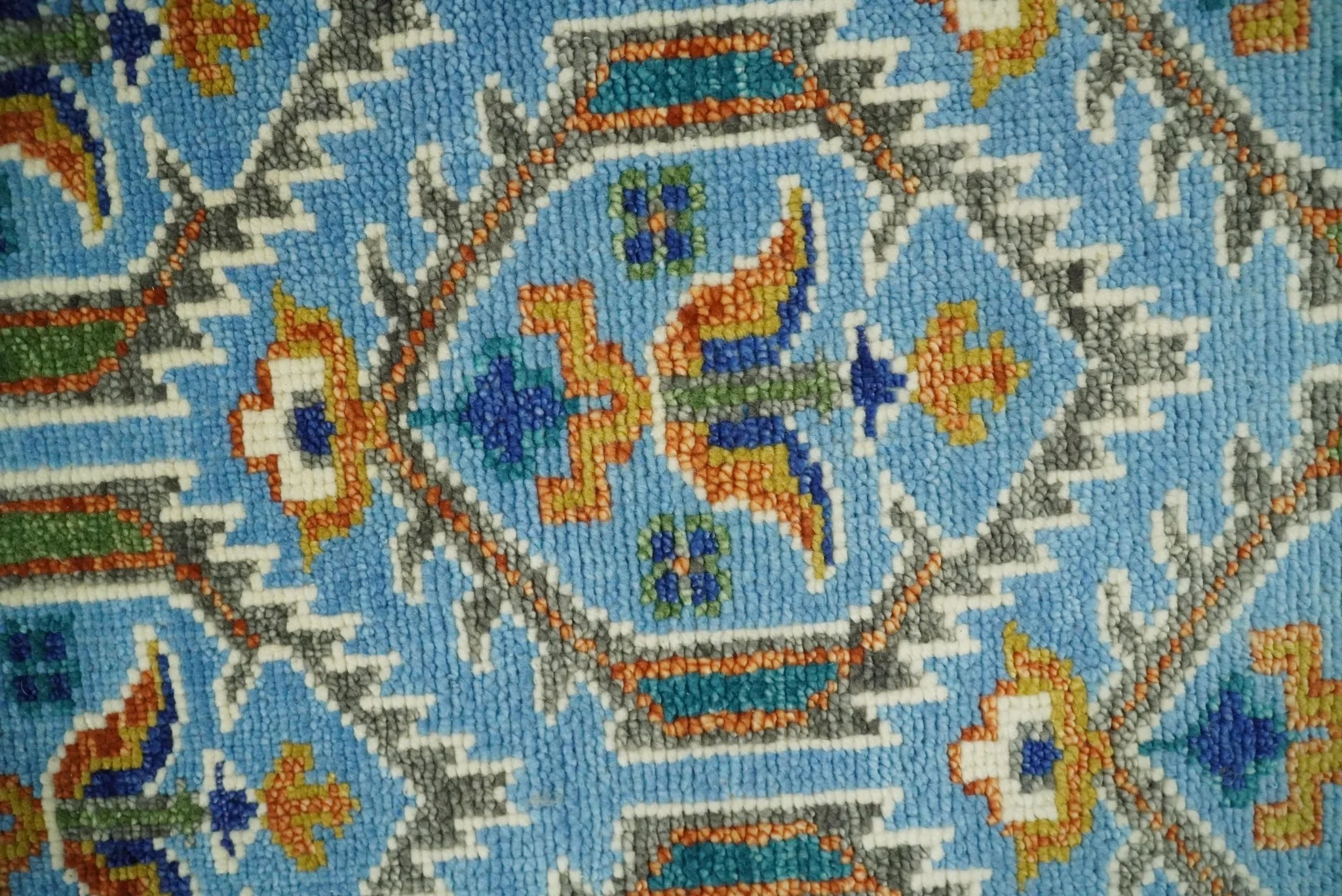Blue, Brown and Beige Hand Knotted Wool Antique Vintage Style Multi size wool Area Rug - Image 4