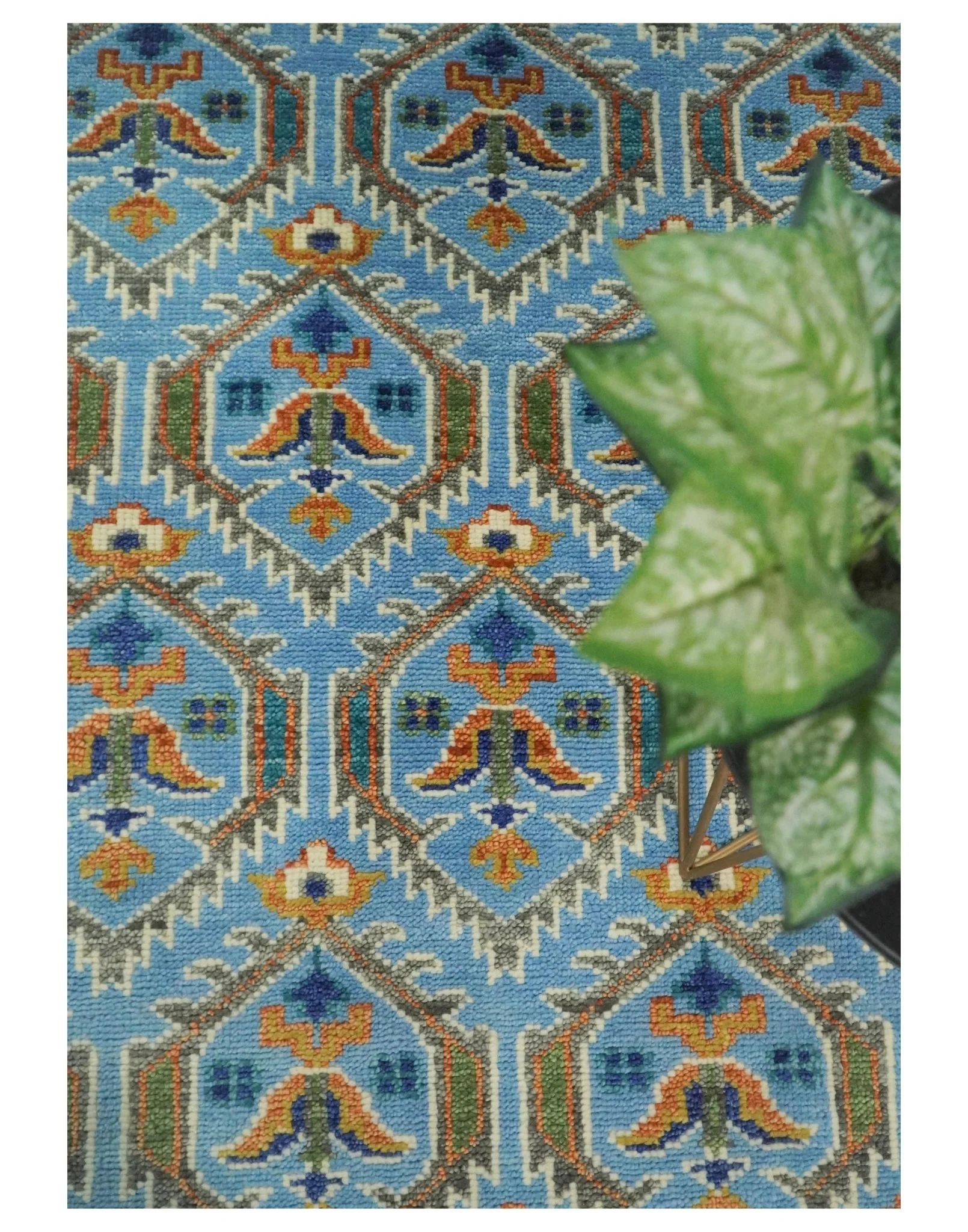 Blue, Brown and Beige Hand Knotted Wool Antique Vintage Style Multi size wool Area Rug - Image 5
