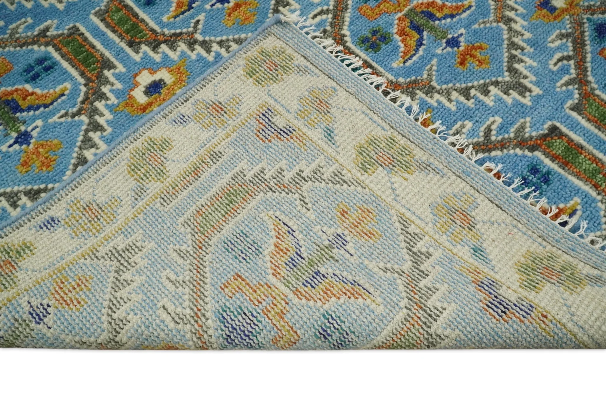 Blue, Brown and Beige Hand Knotted Wool Antique Vintage Style Multi size wool Area Rug - Image 6