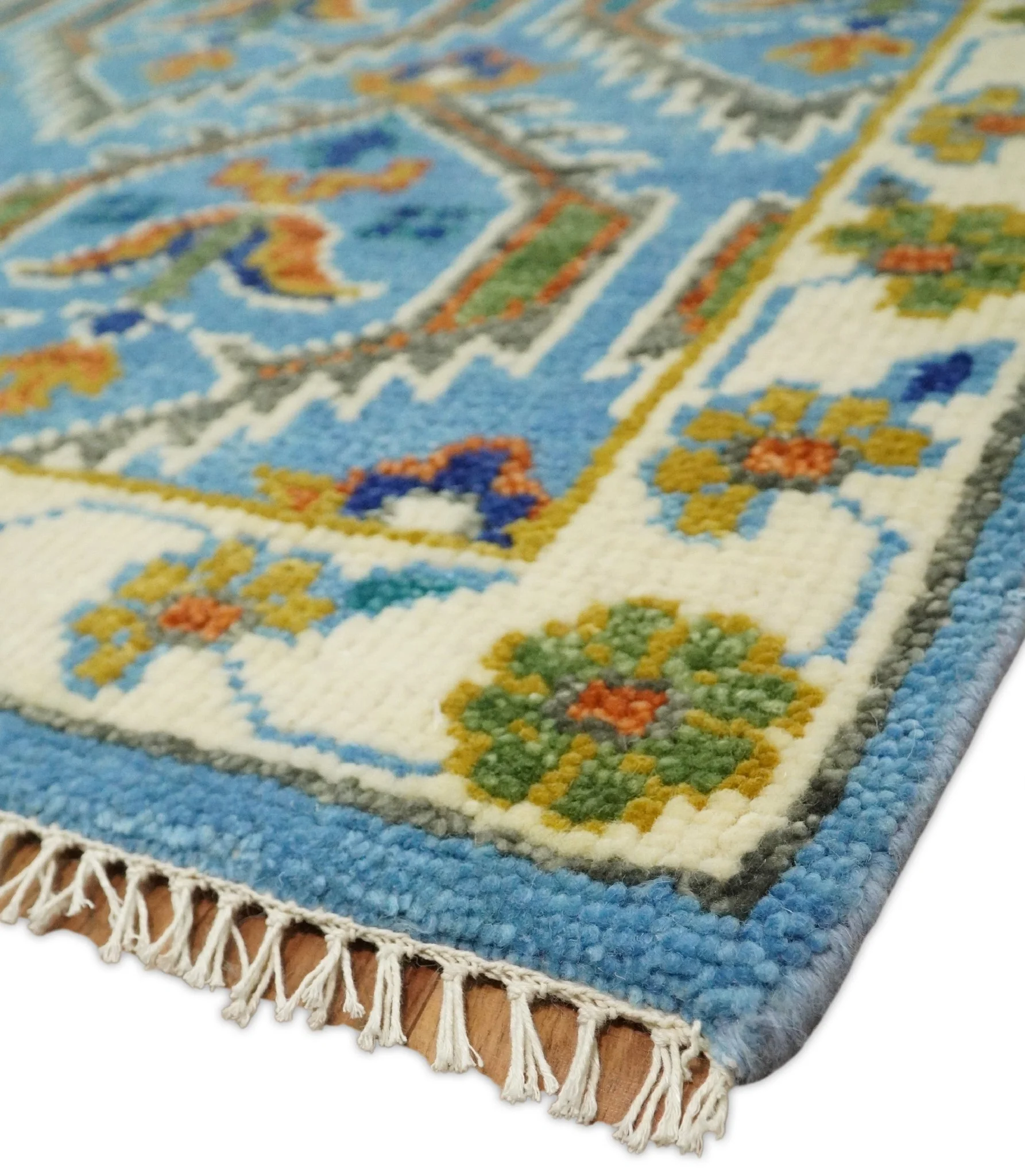 Blue, Brown and Beige Hand Knotted Wool Antique Vintage Style Multi size wool Area Rug - Image 7