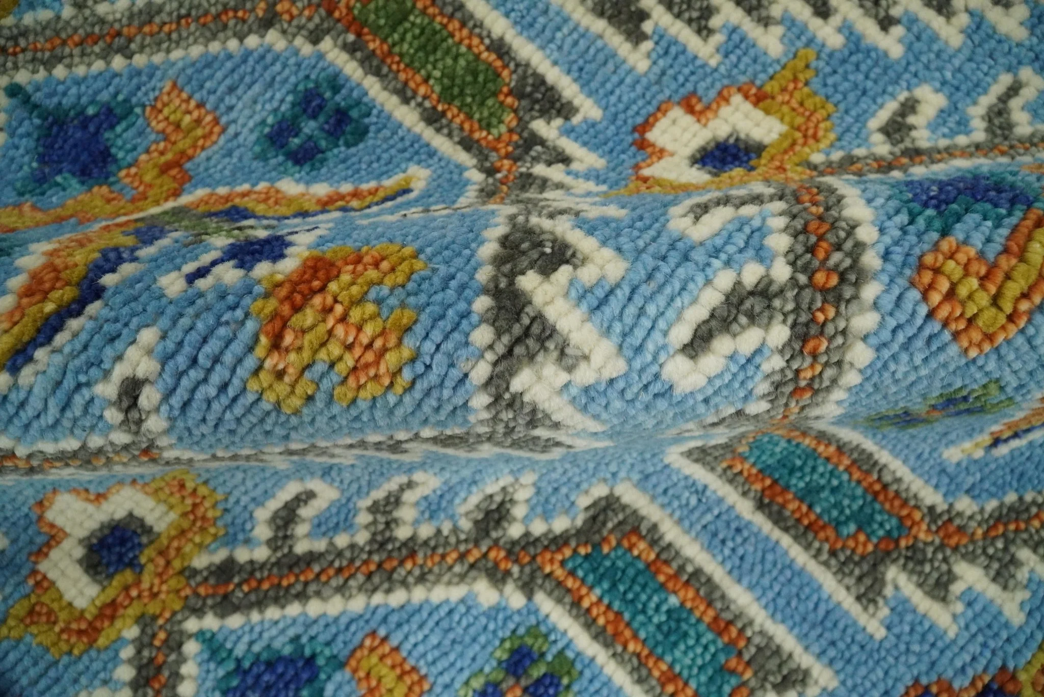Blue, Brown and Beige Hand Knotted Wool Antique Vintage Style Multi size wool Area Rug - Image 8