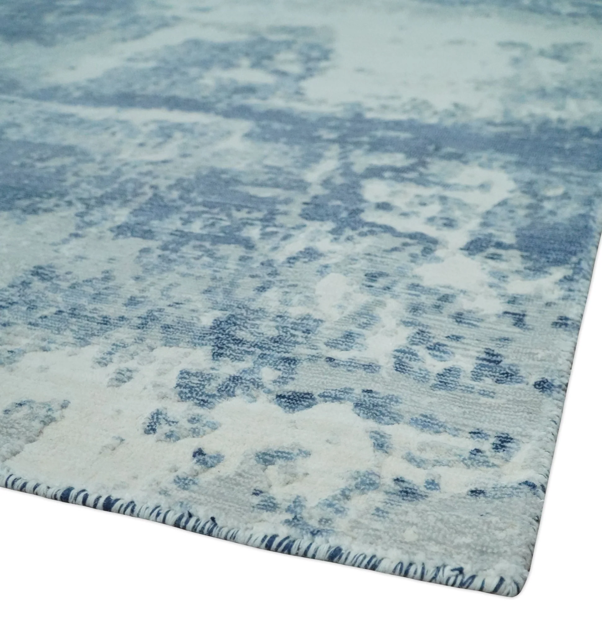 6x9 Blue, Ivory and Gray Modern Abstract Hand Loomed Blended wool and Art silk Area Rug - Image 5