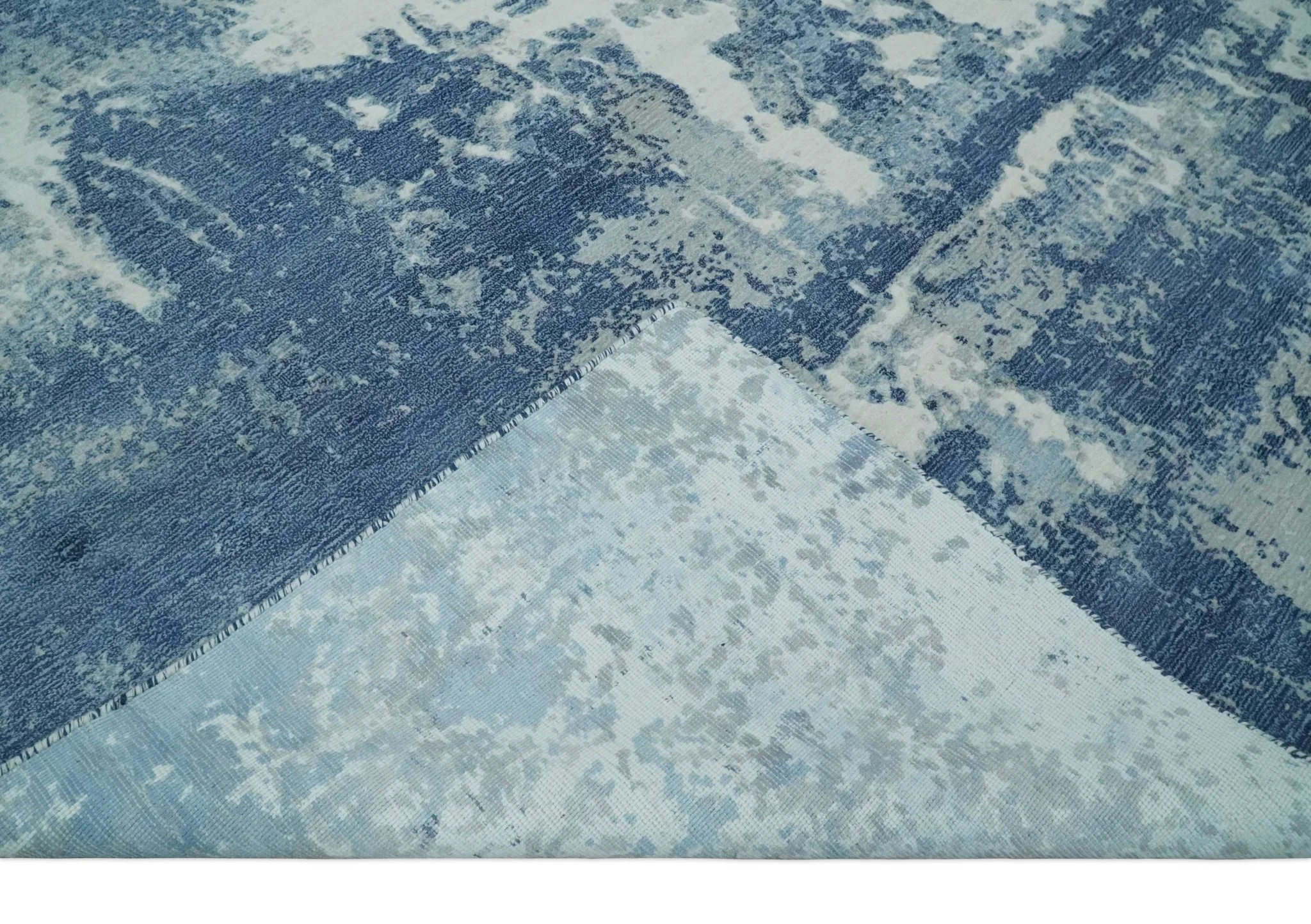 6x9 Blue, Ivory and Gray Modern Abstract Hand Loomed Blended wool and Art silk Area Rug - Image 6