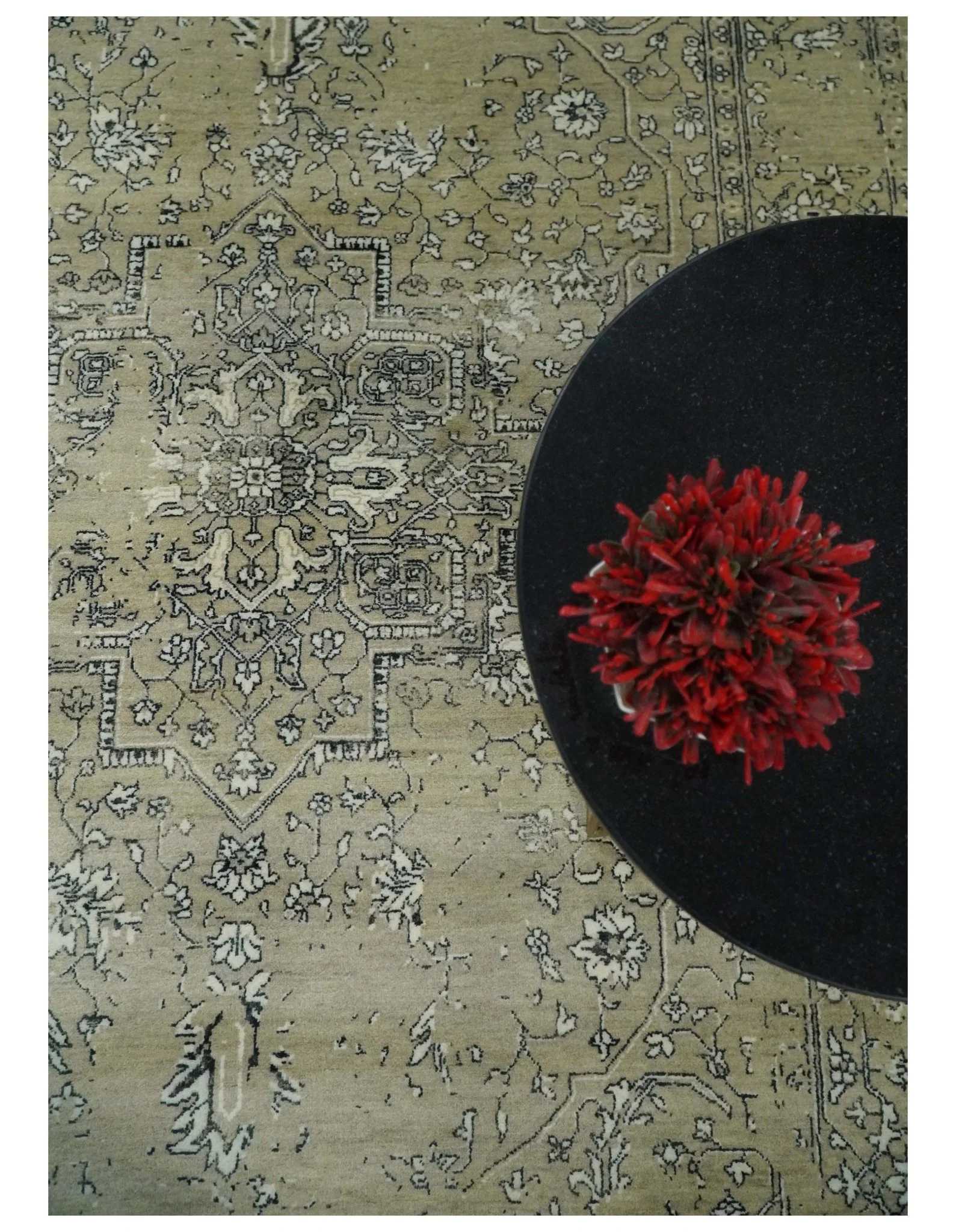 6x9 Fine Hand Knotted Beige and Black Traditional Vintage Persian Style Antique Wool Rug | AGR4 - Image 11