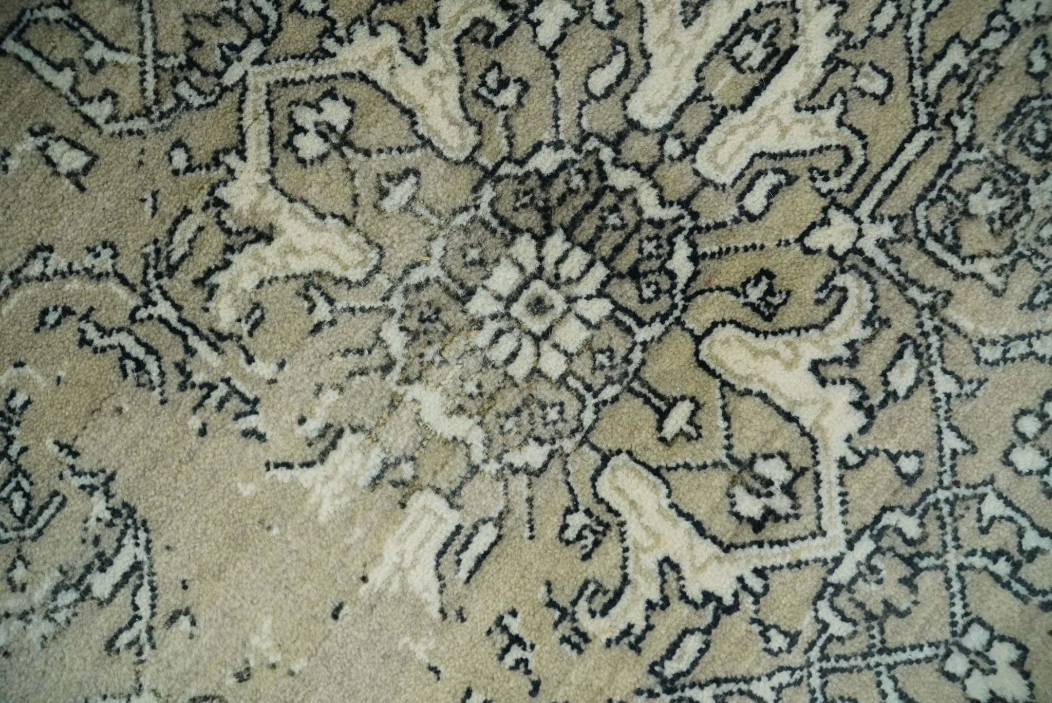 6x9 Fine Hand Knotted Beige and Black Traditional Vintage Persian Style Antique Wool Rug | AGR4 - Image 4