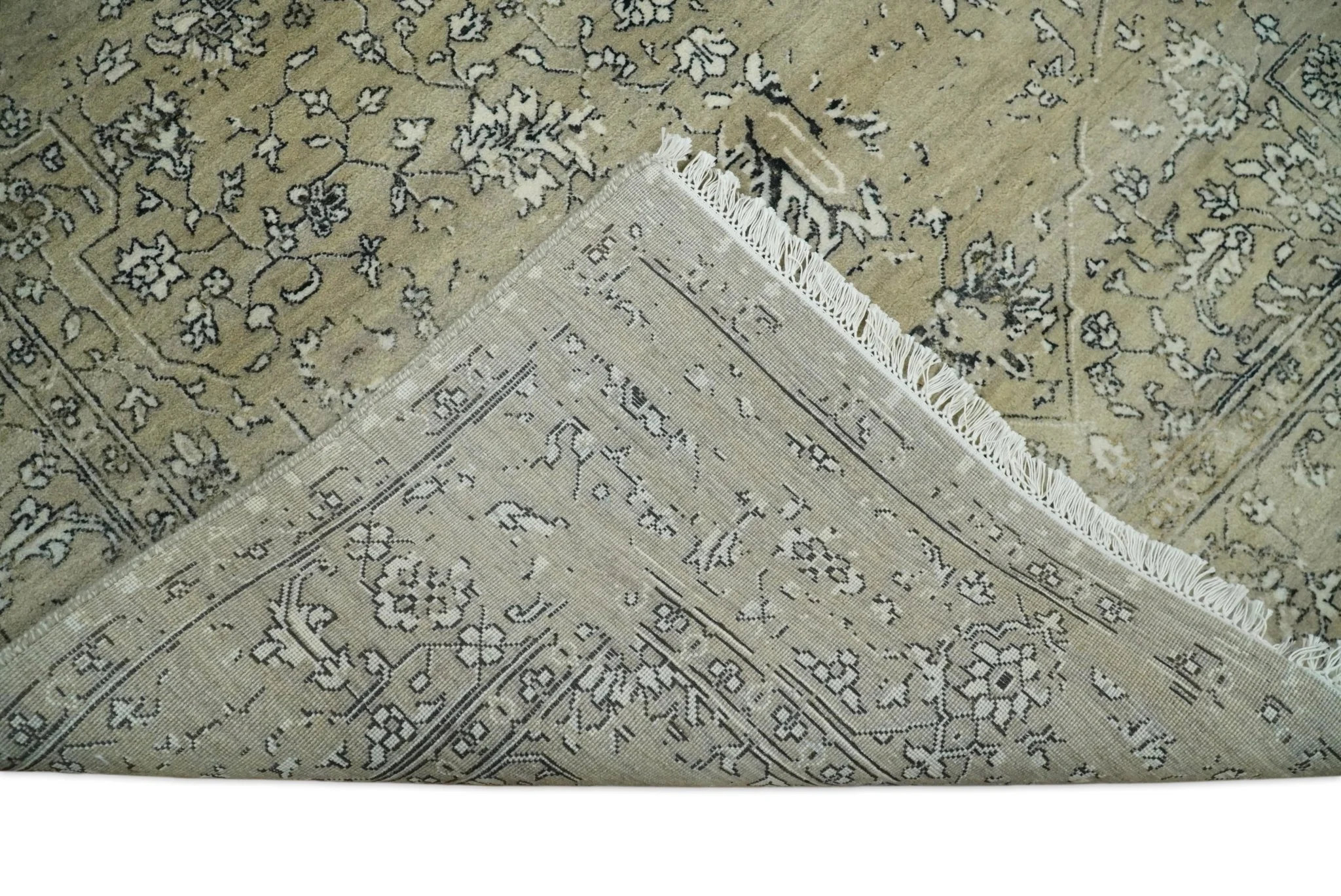 6x9 Fine Hand Knotted Beige and Black Traditional Vintage Persian Style Antique Wool Rug | AGR4 - Image 6