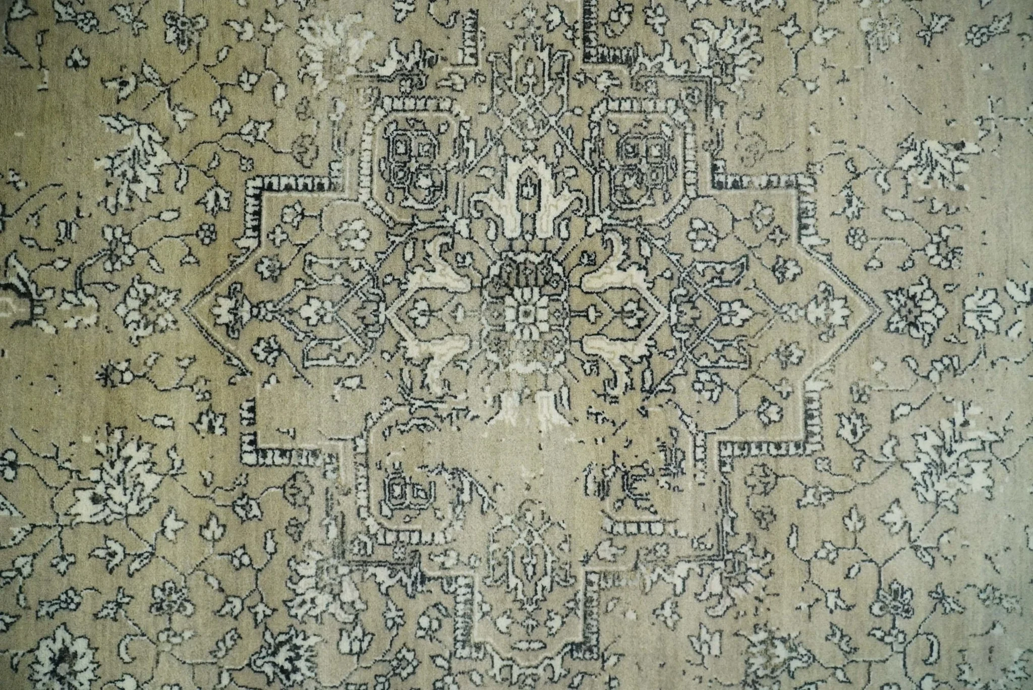6x9 Fine Hand Knotted Beige and Black Traditional Vintage Persian Style Antique Wool Rug | AGR4 - Image 8