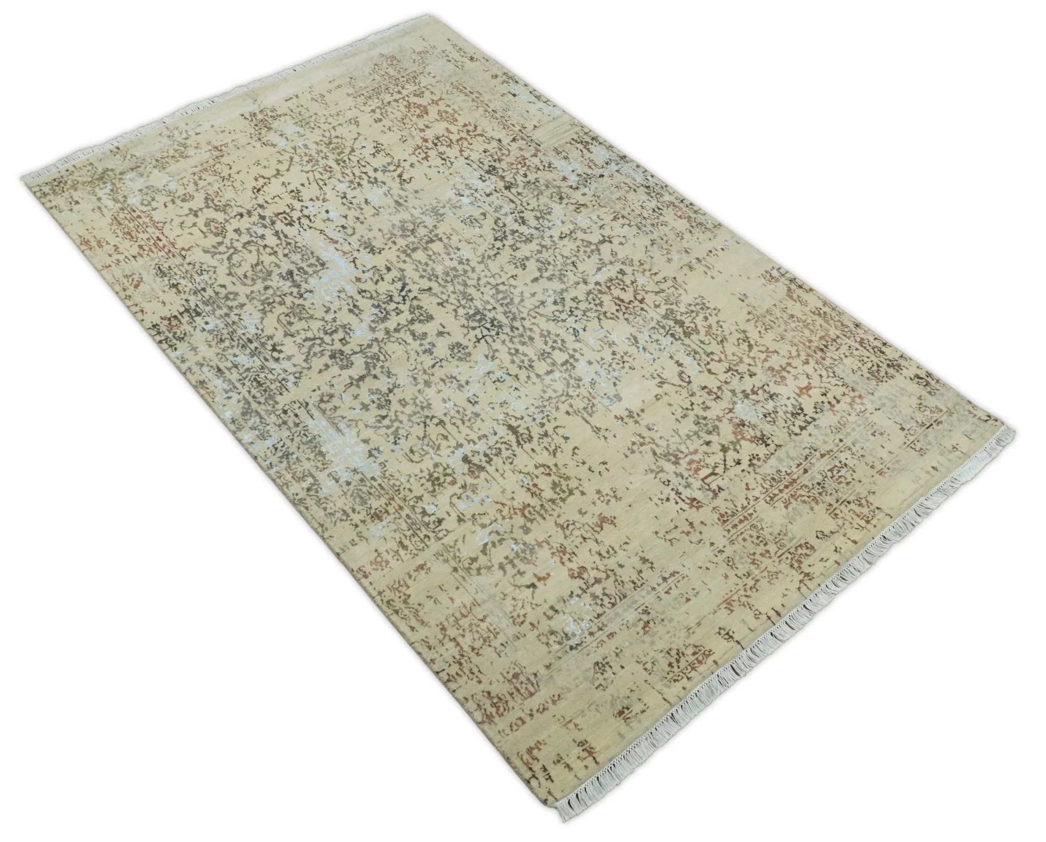 6x9 Fine Hand Knotted Beige and Rust Traditional Vintage Persian Style Antique Wool and Silk Rug | AGR2 - Image 11