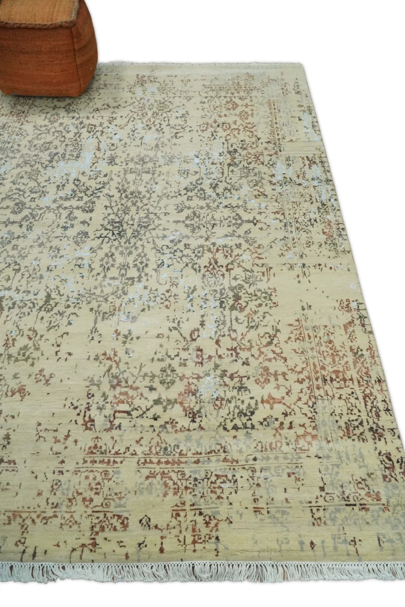 6x9 Fine Hand Knotted Beige and Rust Traditional Vintage Persian Style Antique Wool and Silk Rug | AGR2 - Image 3