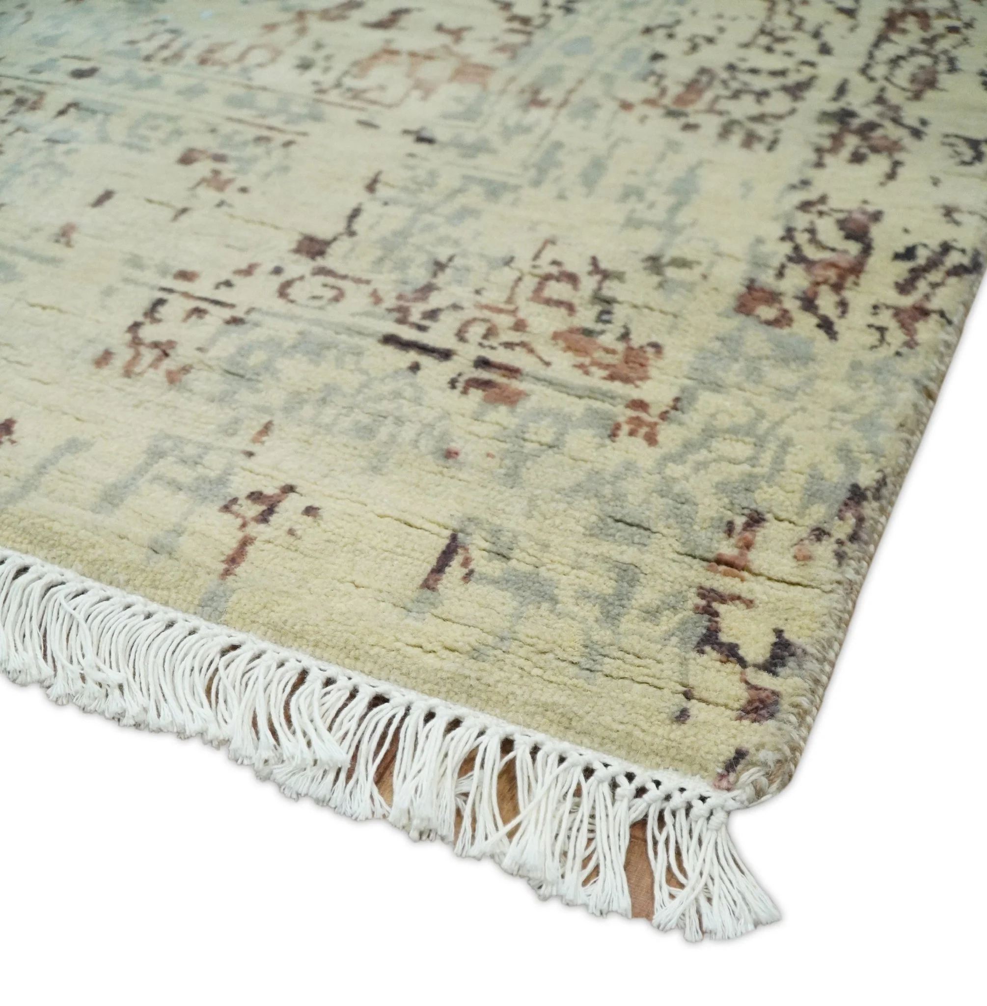6x9 Fine Hand Knotted Beige and Rust Traditional Vintage Persian Style Antique Wool and Silk Rug | AGR2 - Image 5