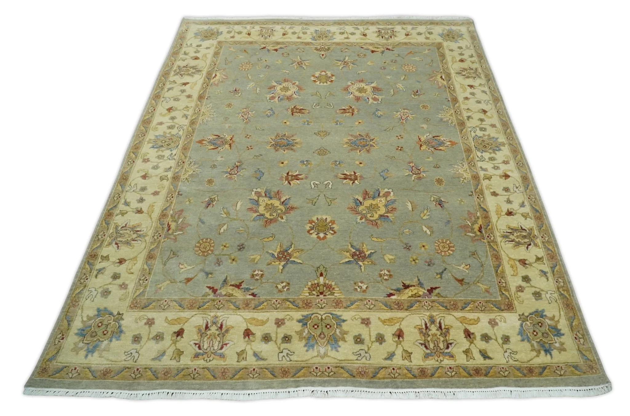 6x8 Fine Hand Knotted Silver and Ivory Traditional Vintage Persian Style Antique Wool Rug | AGR30 - Image 10