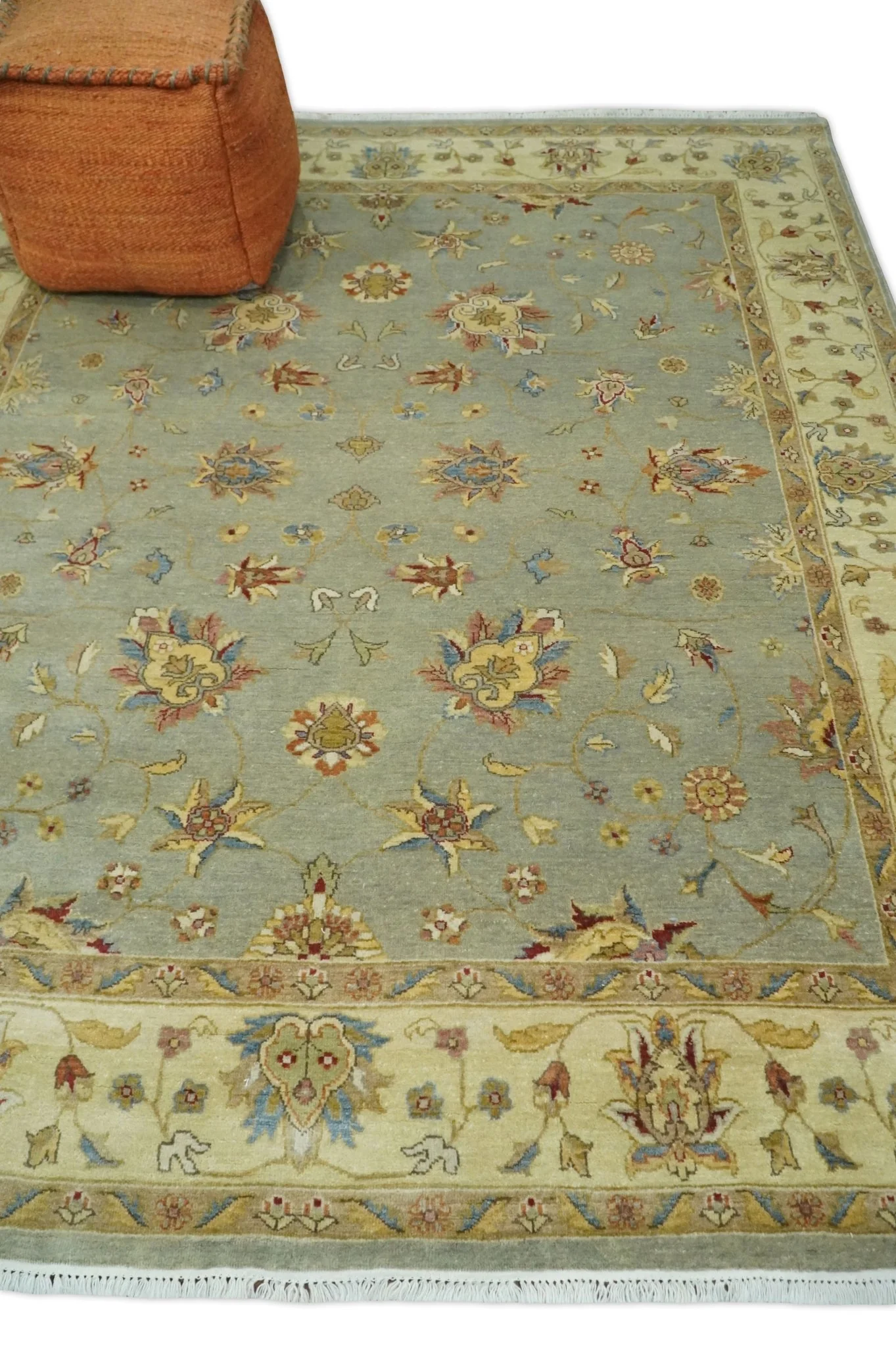 6x8 Fine Hand Knotted Silver and Ivory Traditional Vintage Persian Style Antique Wool Rug | AGR30 - Image 6