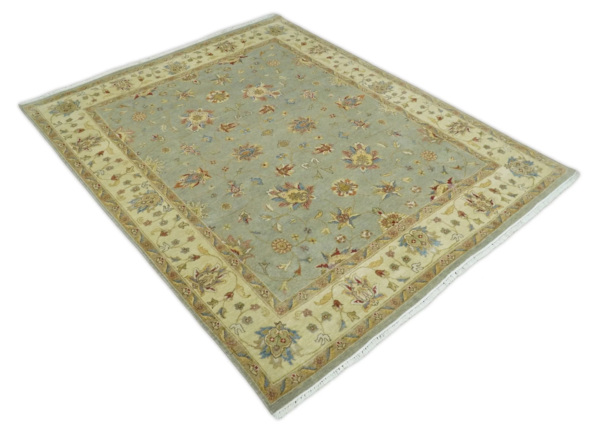 6x8 Fine Hand Knotted Silver and Ivory Traditional Vintage Persian Style Antique Wool Rug | AGR30 - Image 9