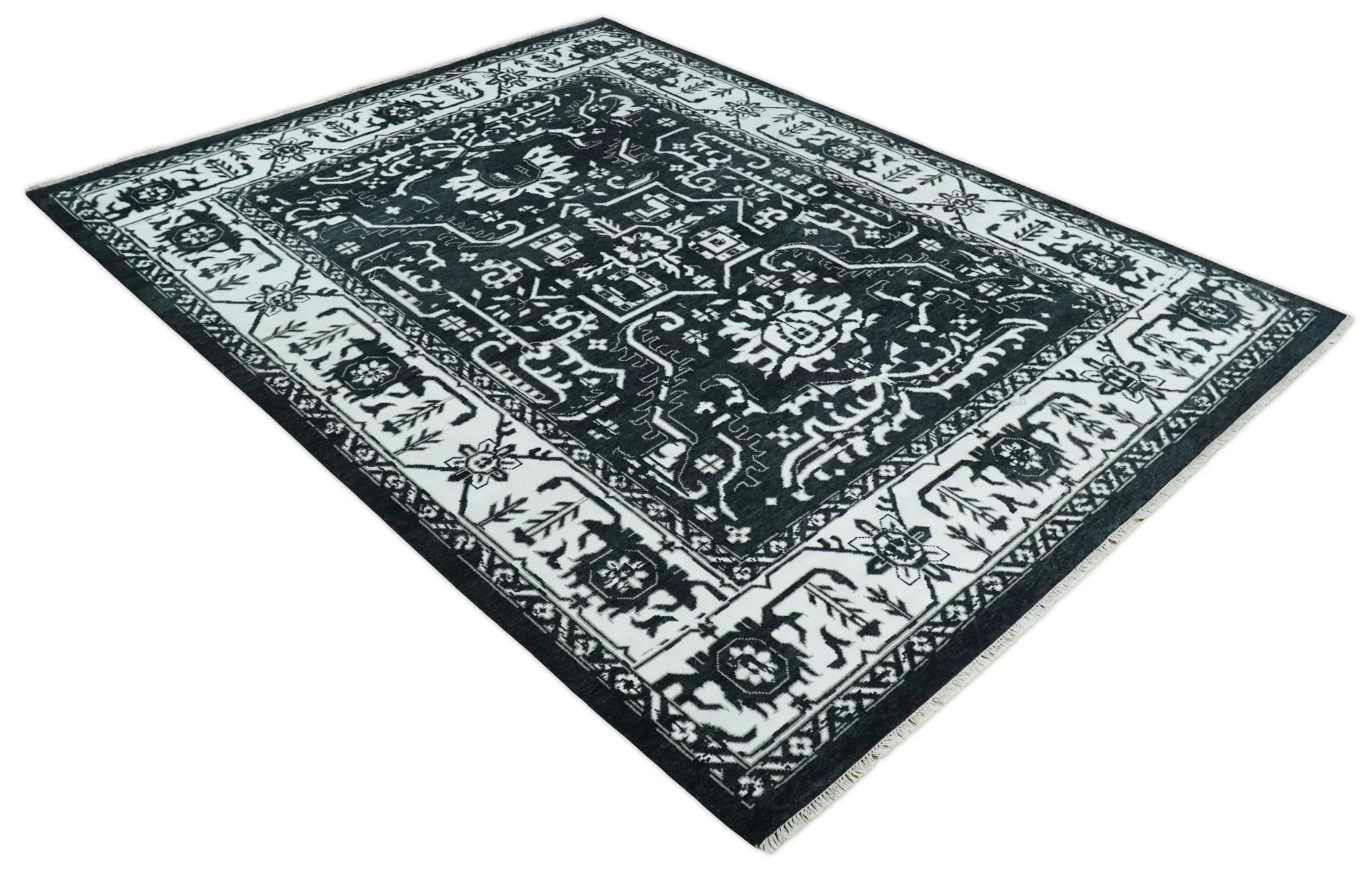 Black and White 6x9, 8x10 and 9x12 Hand Knotted Traditional Persian Oushak Wool and Viscose Rug, Accent Rug | TRDCP840 - Image 10