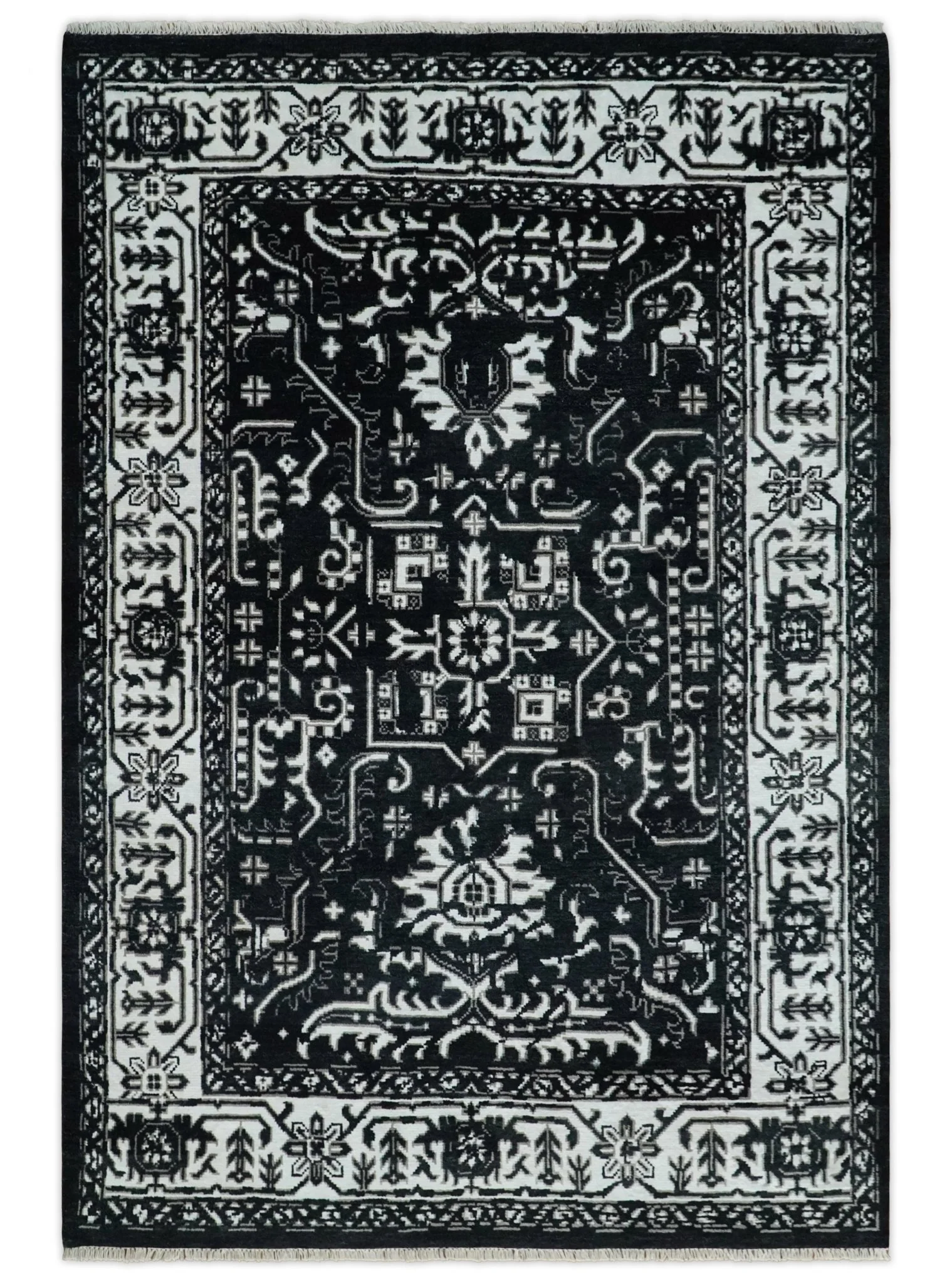 Black and White 6x9, 8x10 and 9x12 Hand Knotted Traditional Persian Oushak Wool and Viscose Rug, Accent Rug | TRDCP840 - Image 12
