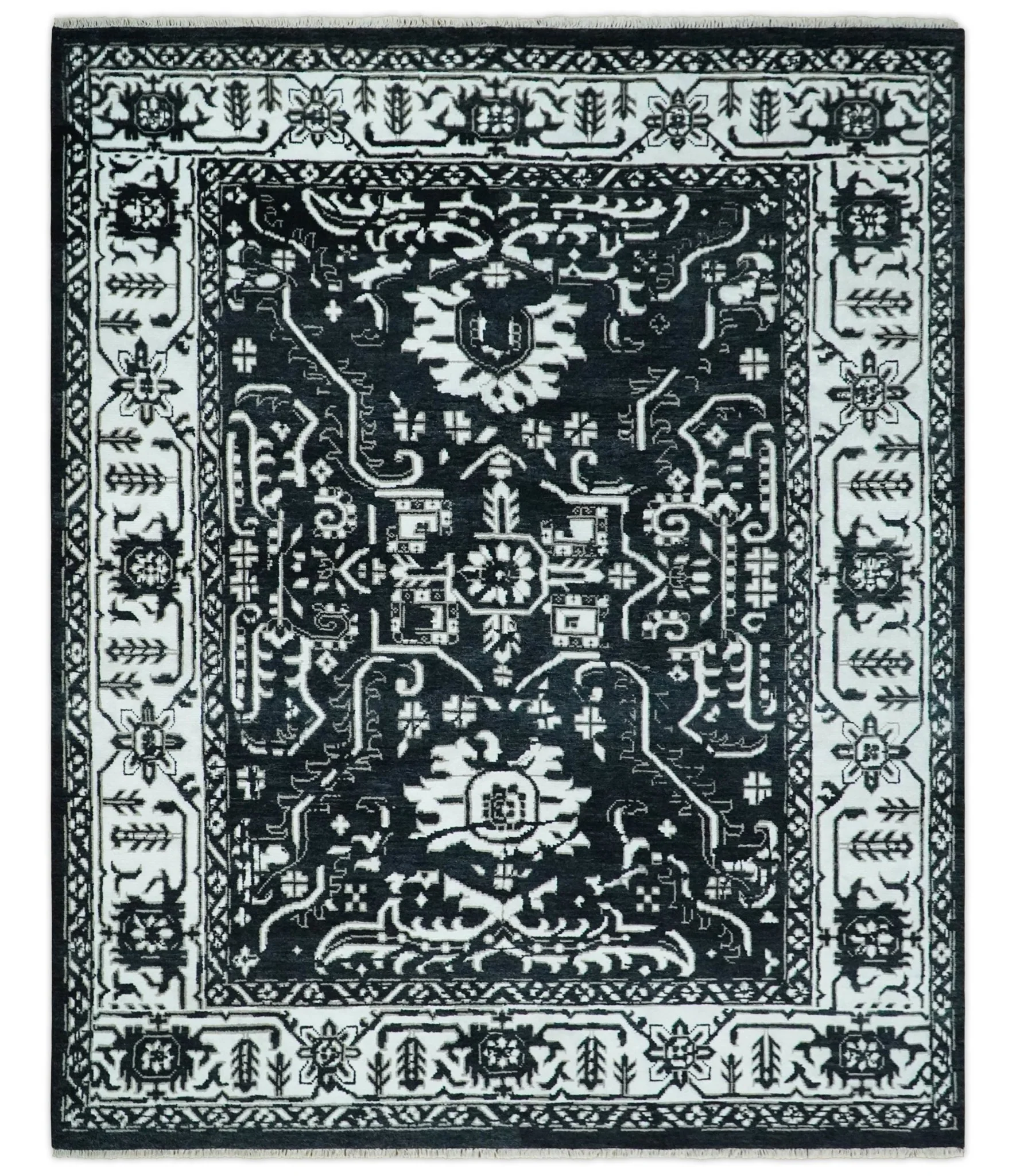 Black and White 6x9, 8x10 and 9x12 Hand Knotted Traditional Persian Oushak Wool and Viscose Rug, Accent Rug | TRDCP840 - Image 13
