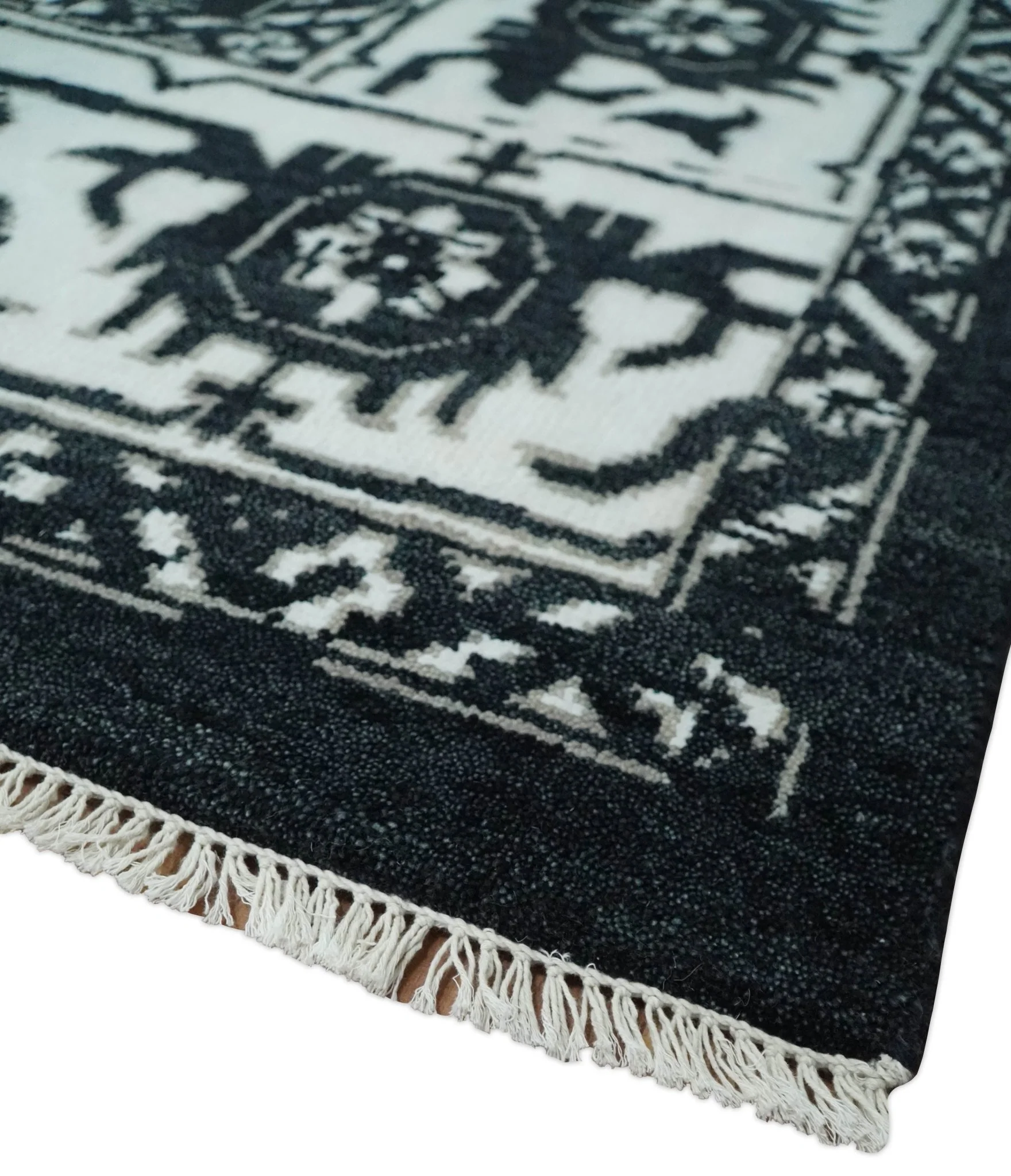 Black and White 6x9, 8x10 and 9x12 Hand Knotted Traditional Persian Oushak Wool and Viscose Rug, Accent Rug | TRDCP840 - Image 3