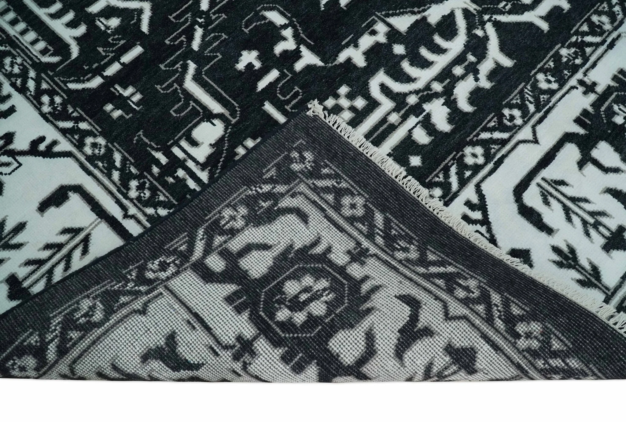 Black and White 6x9, 8x10 and 9x12 Hand Knotted Traditional Persian Oushak Wool and Viscose Rug, Accent Rug | TRDCP840 - Image 7
