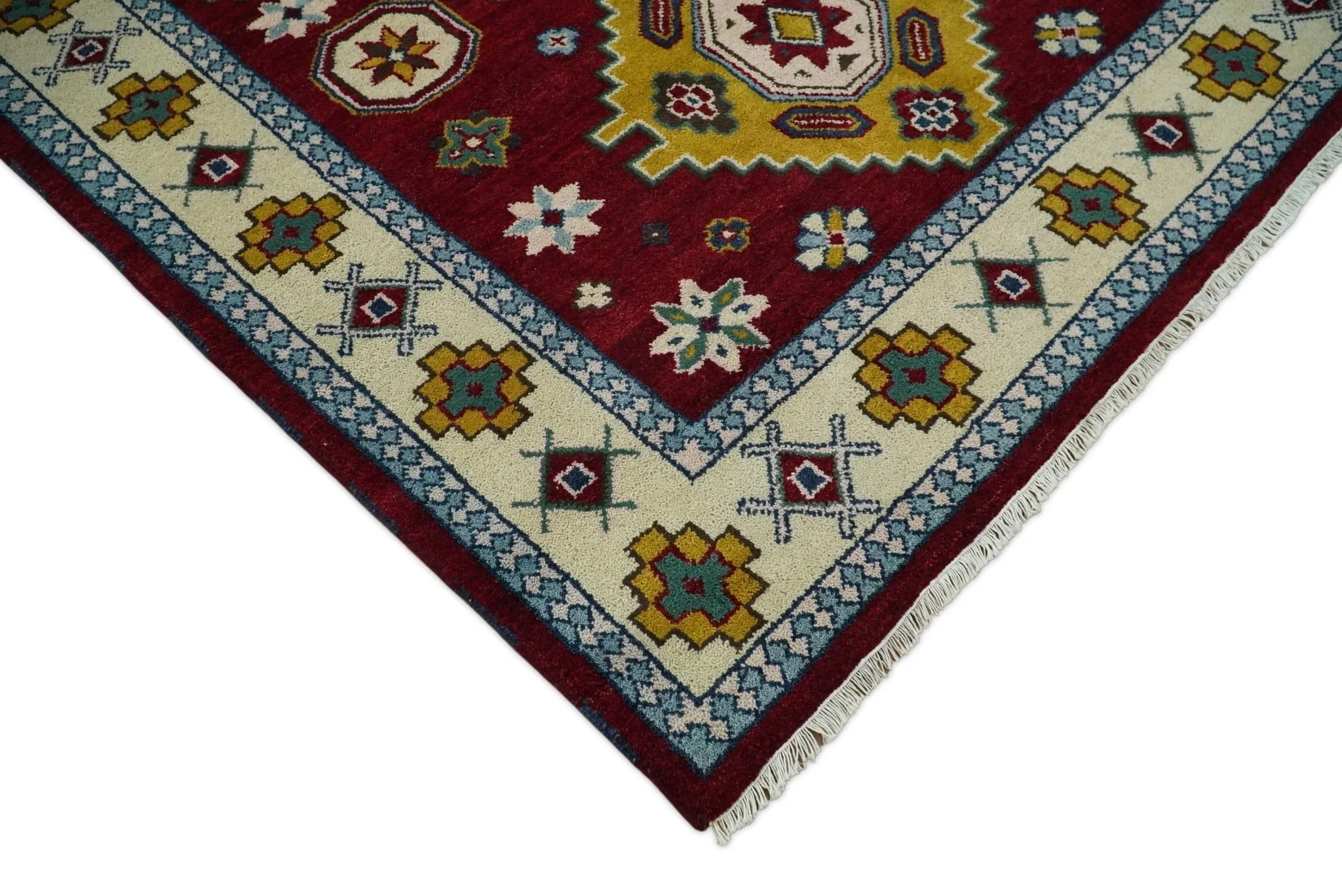 6x9 Hand Knotted Antique Kazak Red and Beige Traditional Tribal Armenian Rug | KZA16 - Image 4