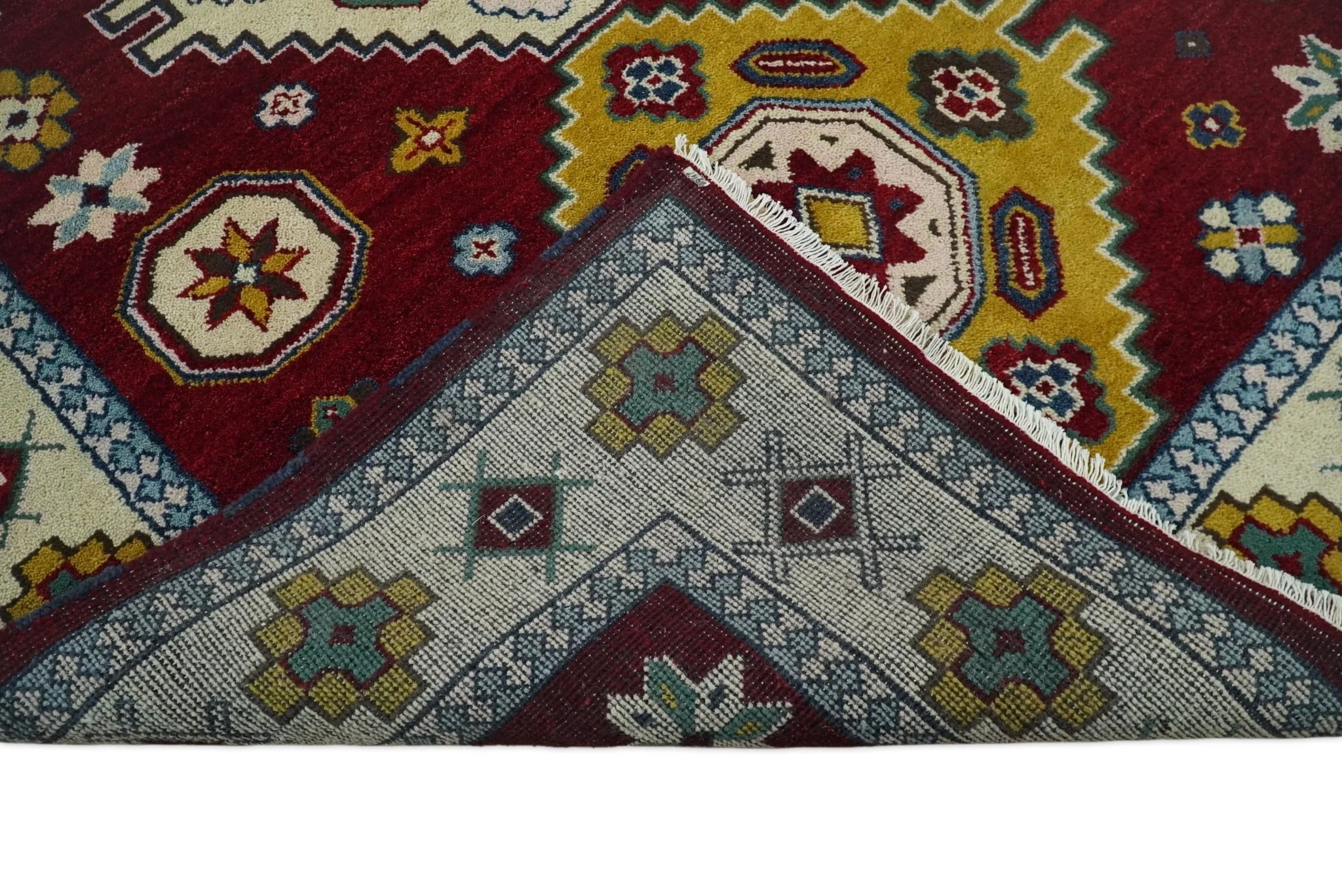 6x9 Hand Knotted Antique Kazak Red and Beige Traditional Tribal Armenian Rug | KZA16 - Image 5
