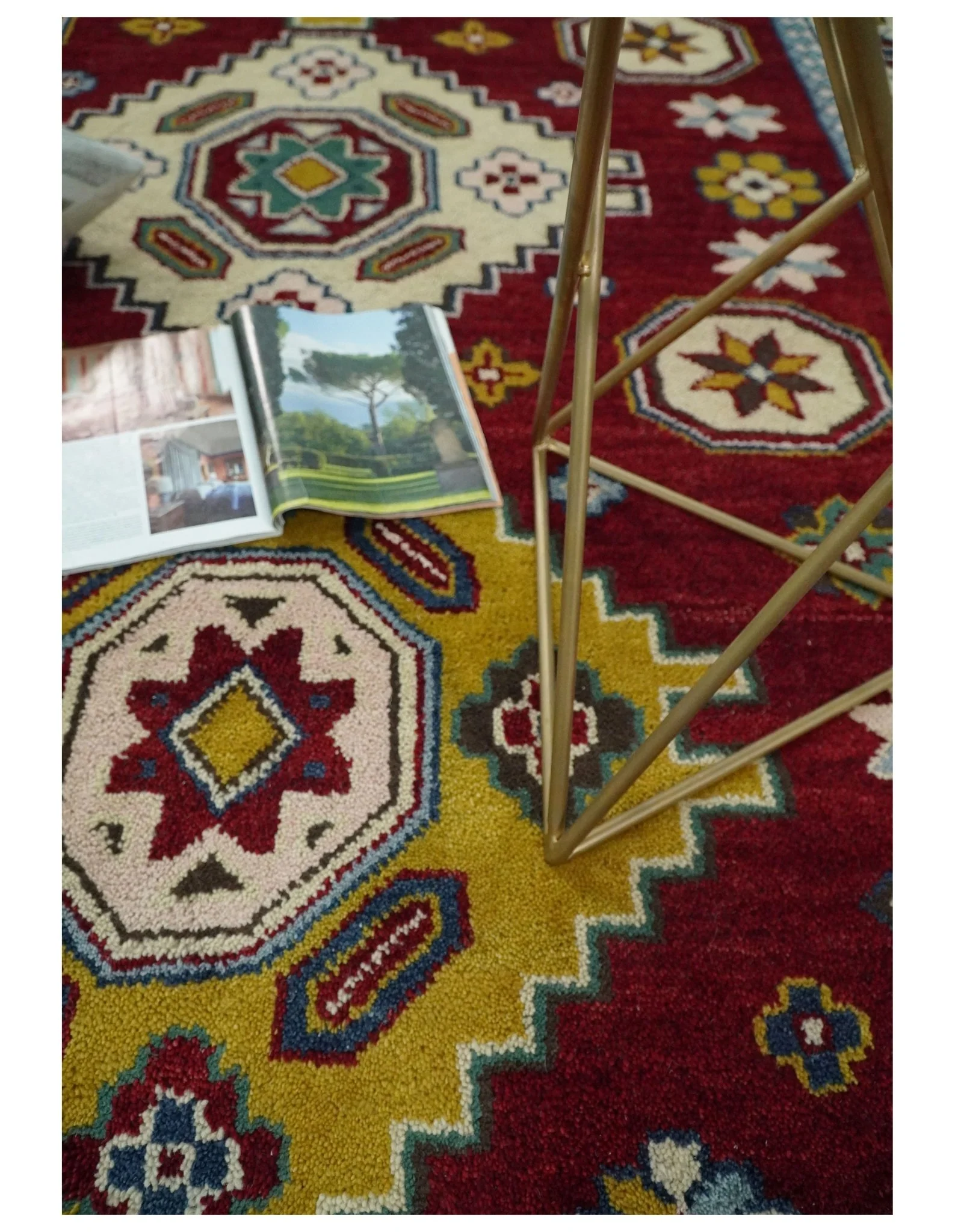 6x9 Hand Knotted Antique Kazak Red and Beige Traditional Tribal Armenian Rug | KZA16 - Image 7