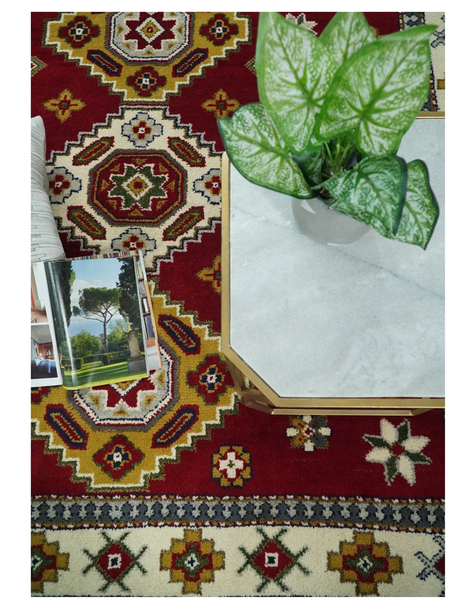 7x7 Sqaure Hand Knotted traditional Kazak Rust and Ivory Traditional Armenian Rug | KZA20 - Image 2